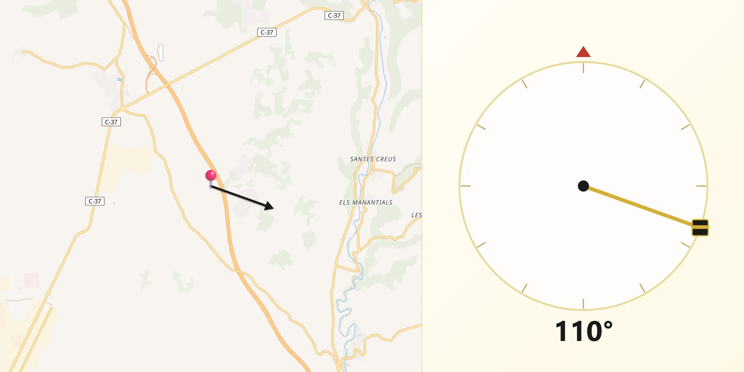 Dirección de la Qibla desde Pla de Santa Maria