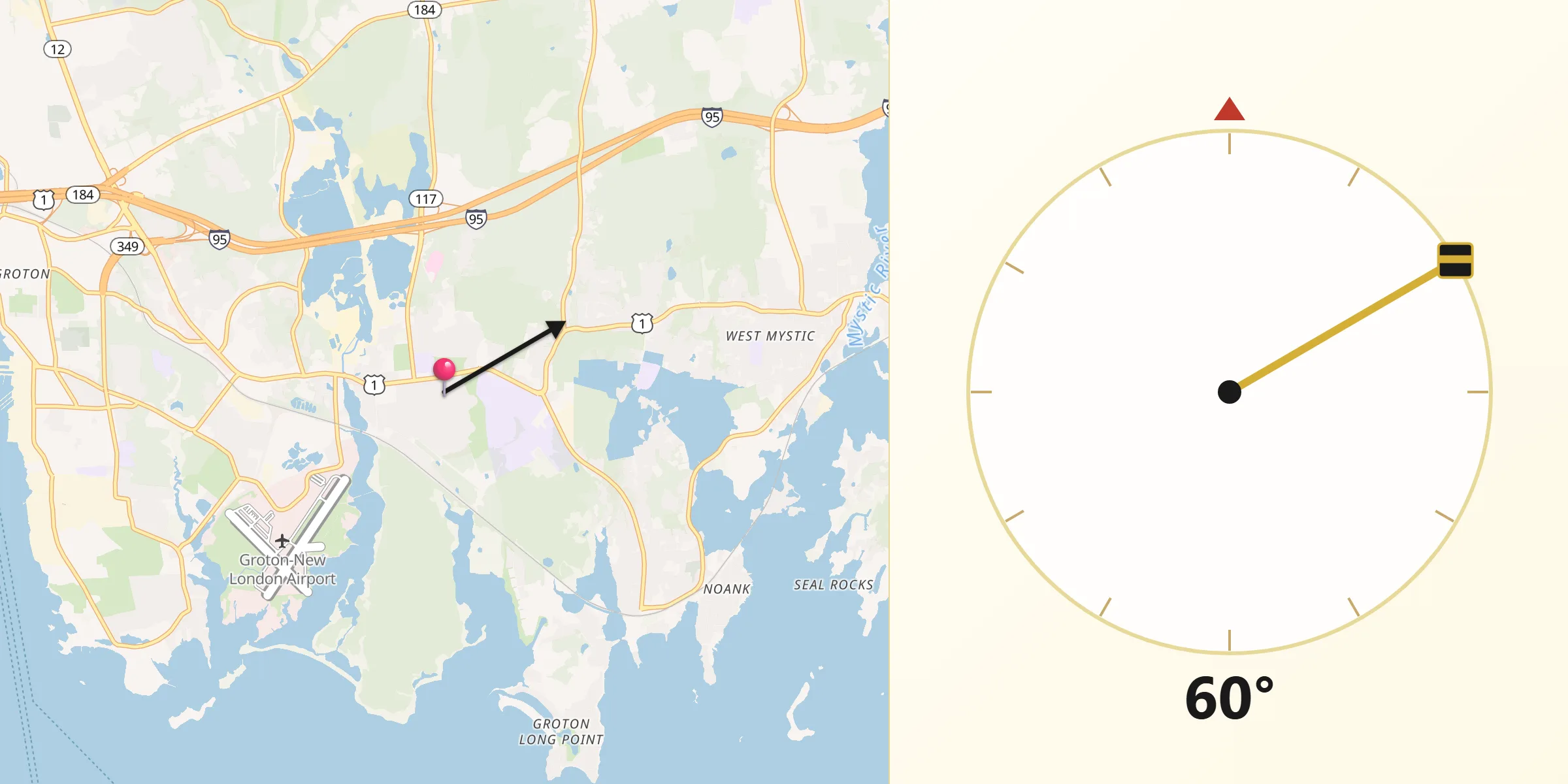 Qibla Direction from Poquonock Bridge