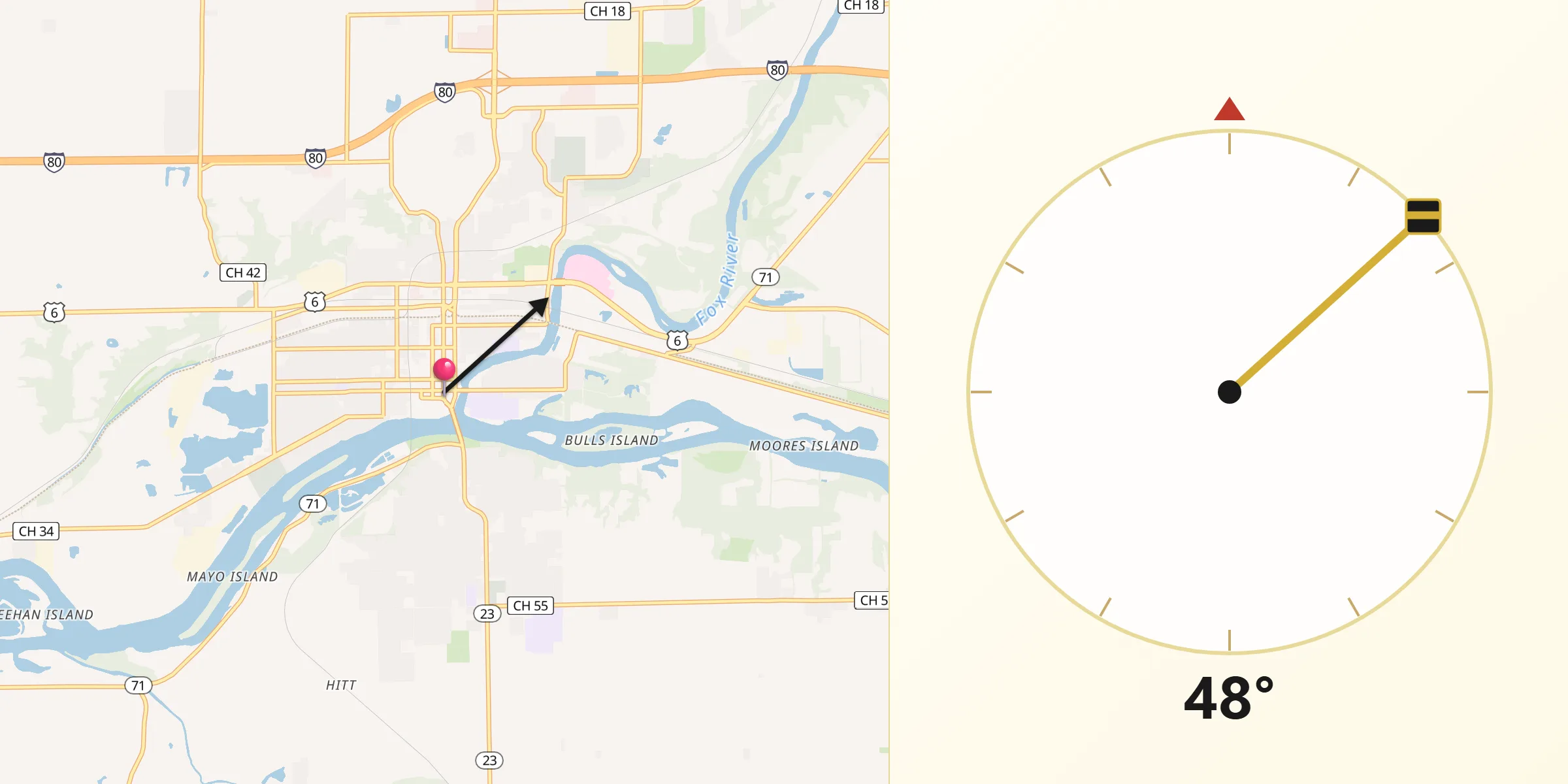 Qibla Direction from Ottawa