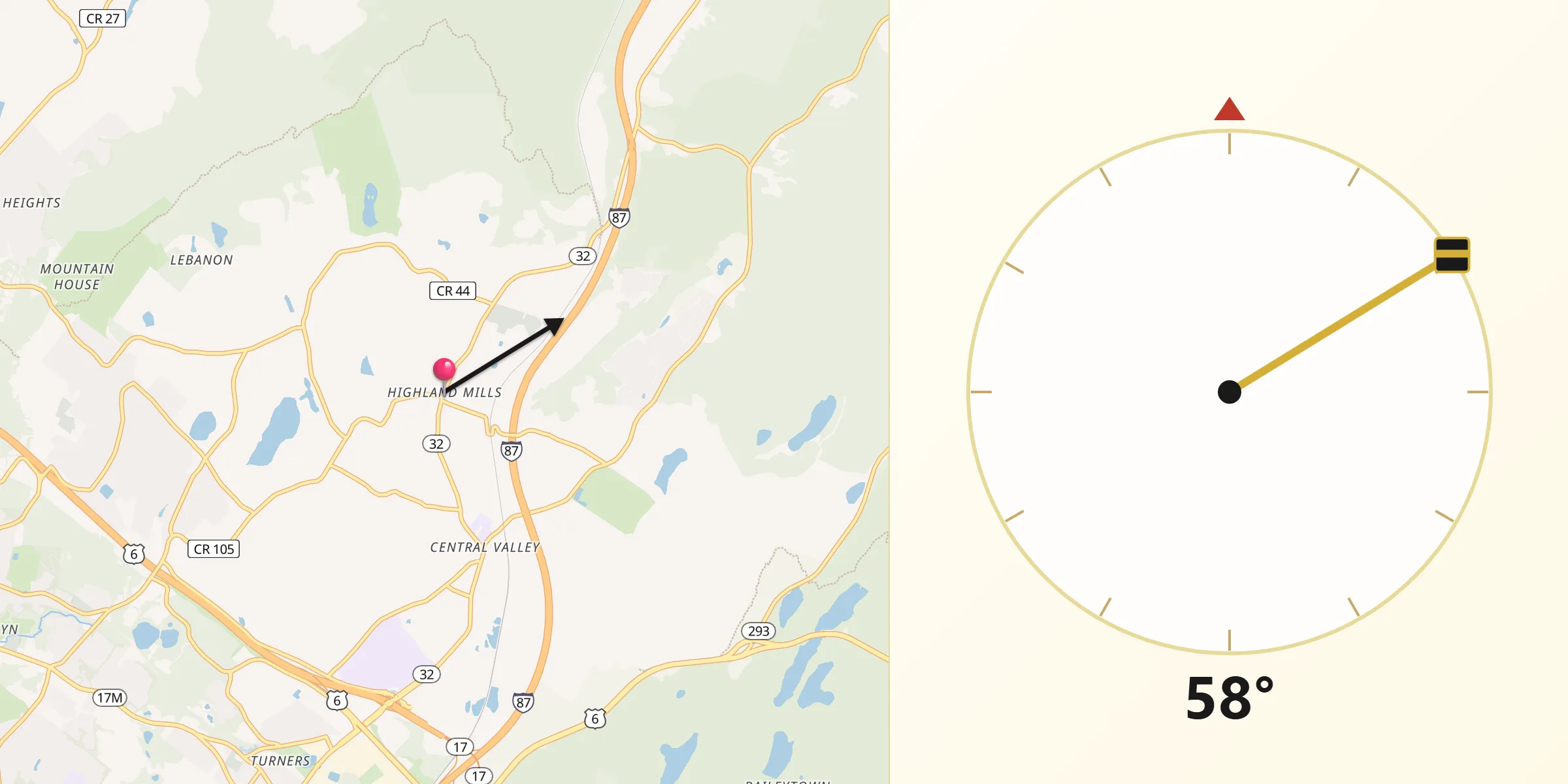 Qibla Direction from Highland Mills