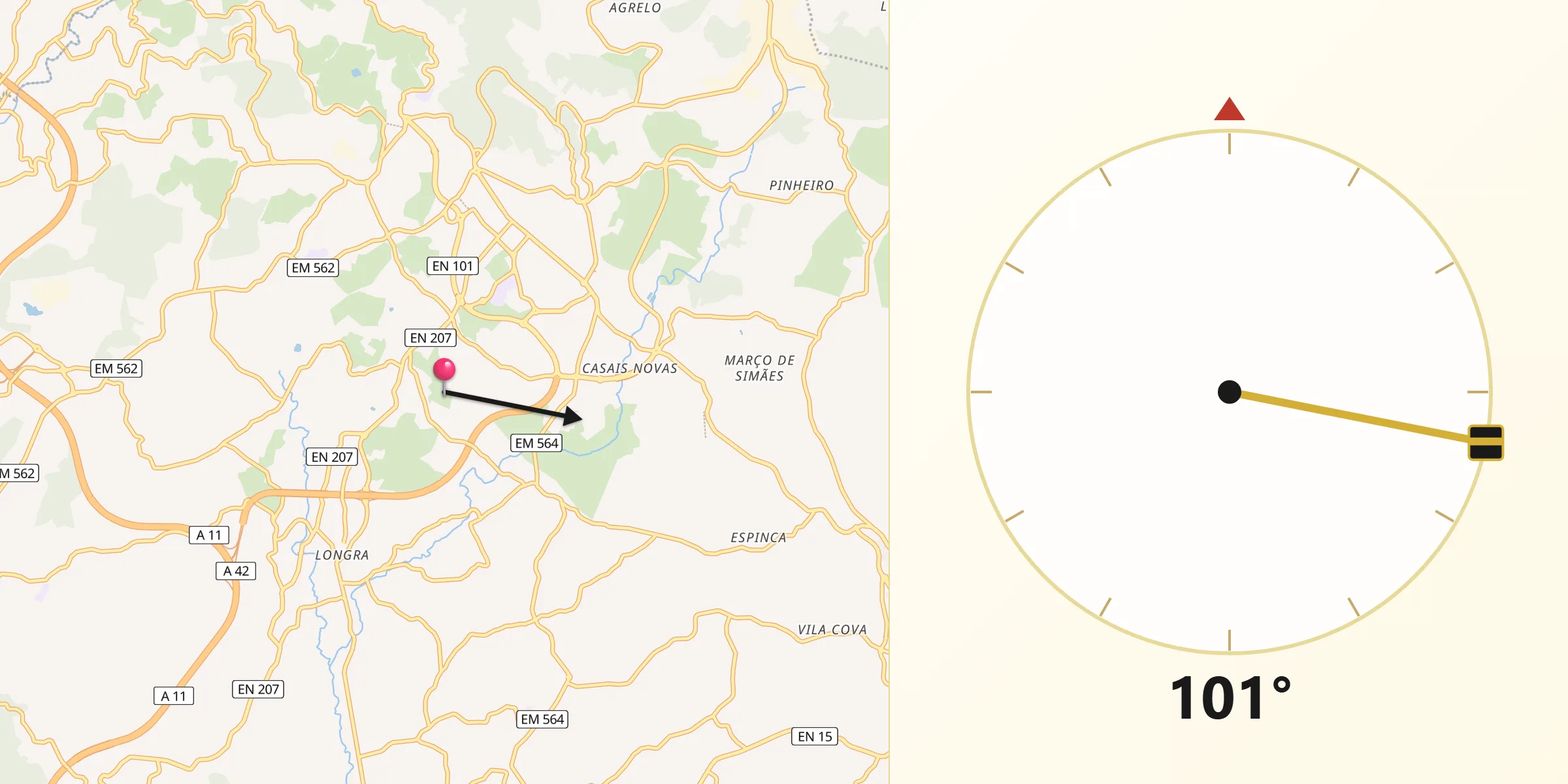 Direção da Qibla a partir de Felgueiras