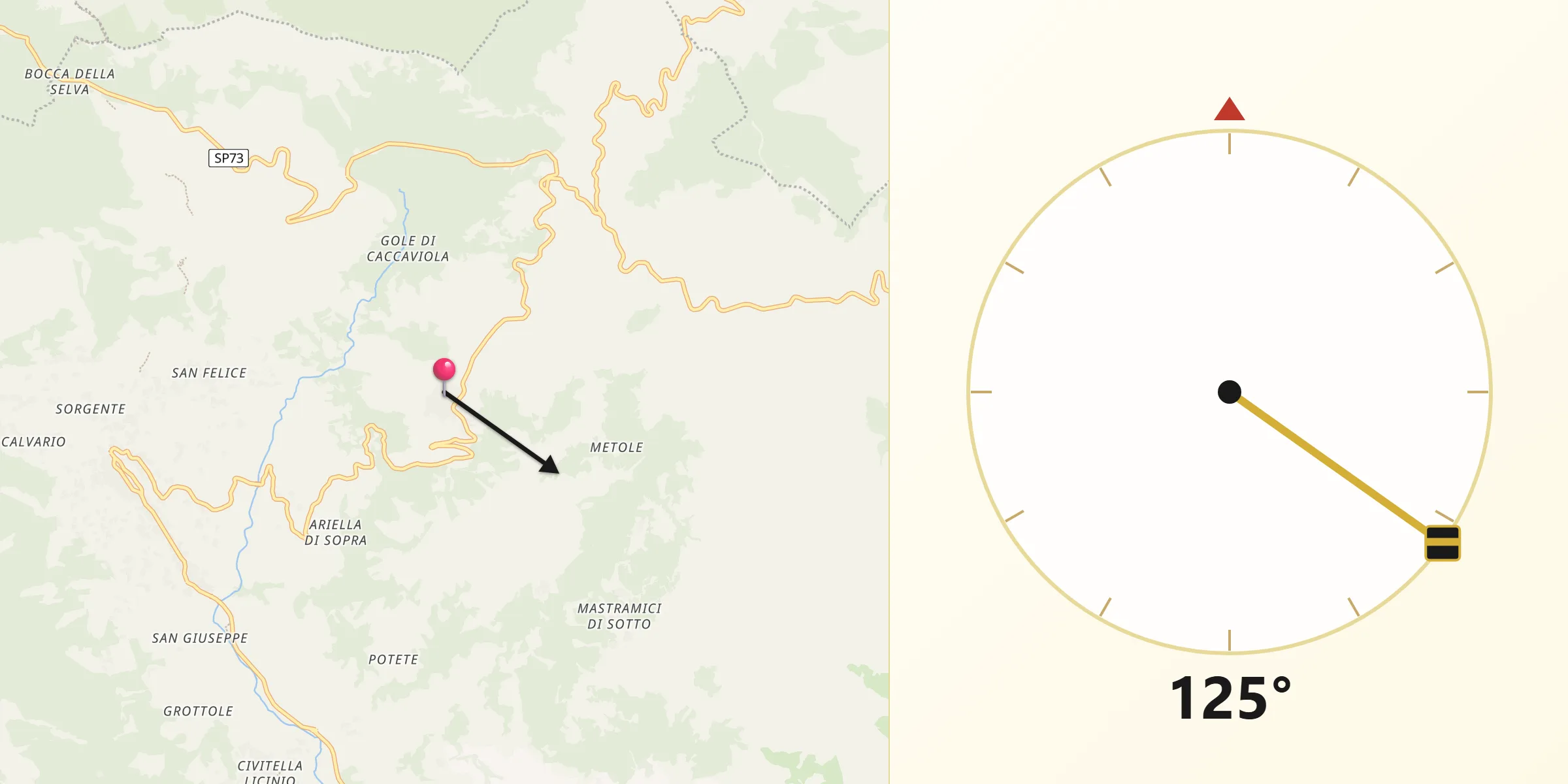 Direzione della Qibla da Pietraroja