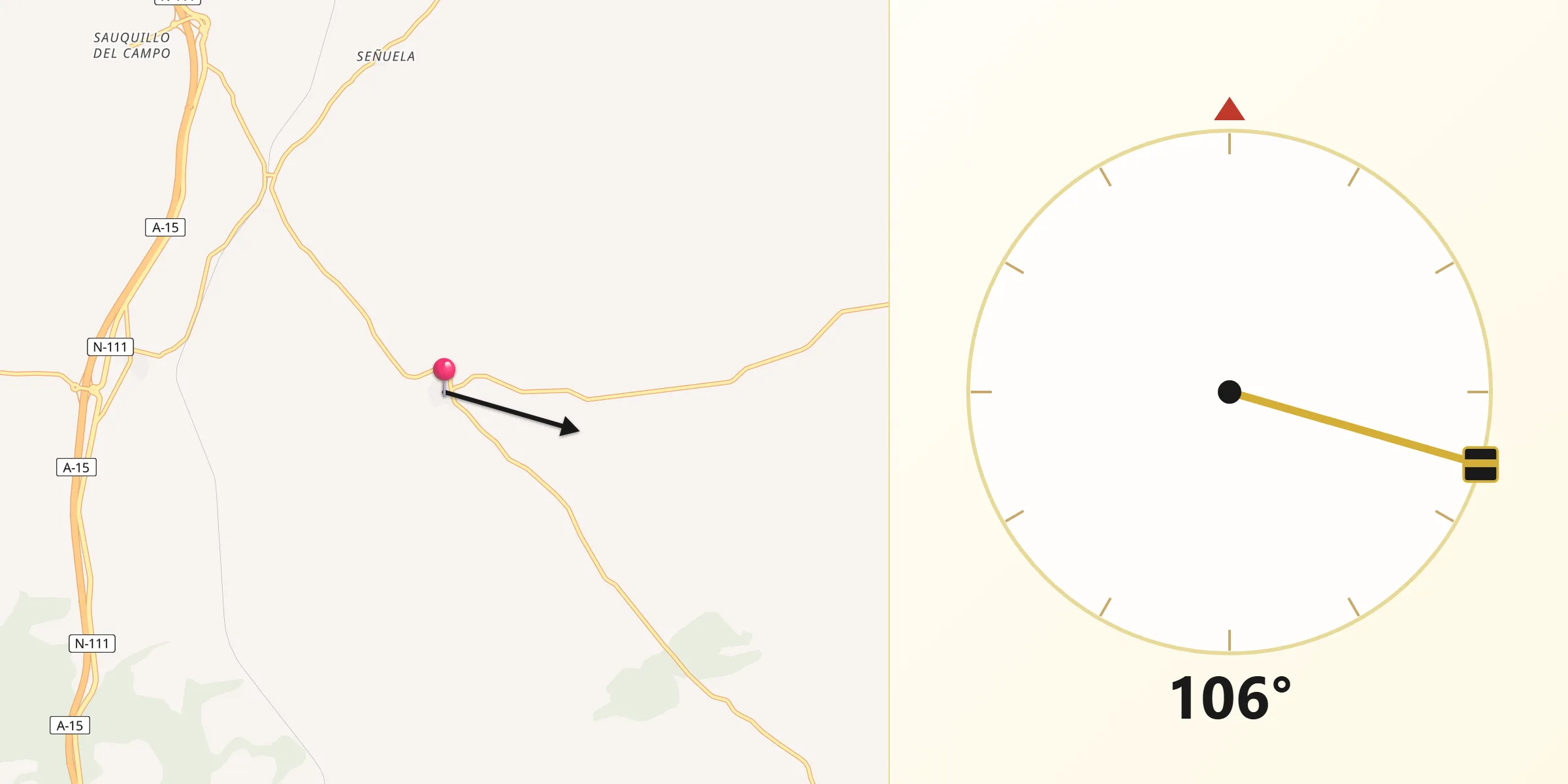 Dirección de la Qibla desde Taroda