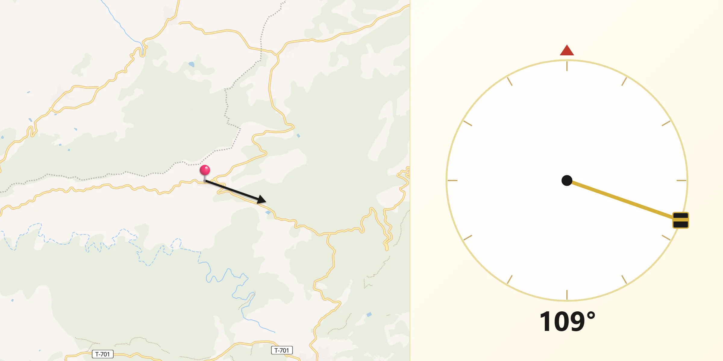 Dirección de la Qibla desde Vilanova de Prades