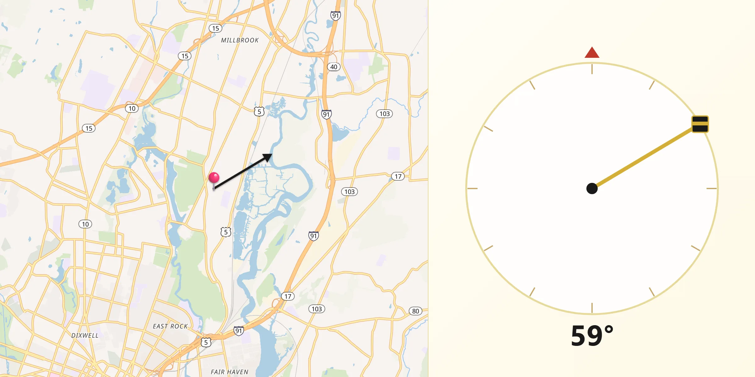 Qibla Direction from New Haven County