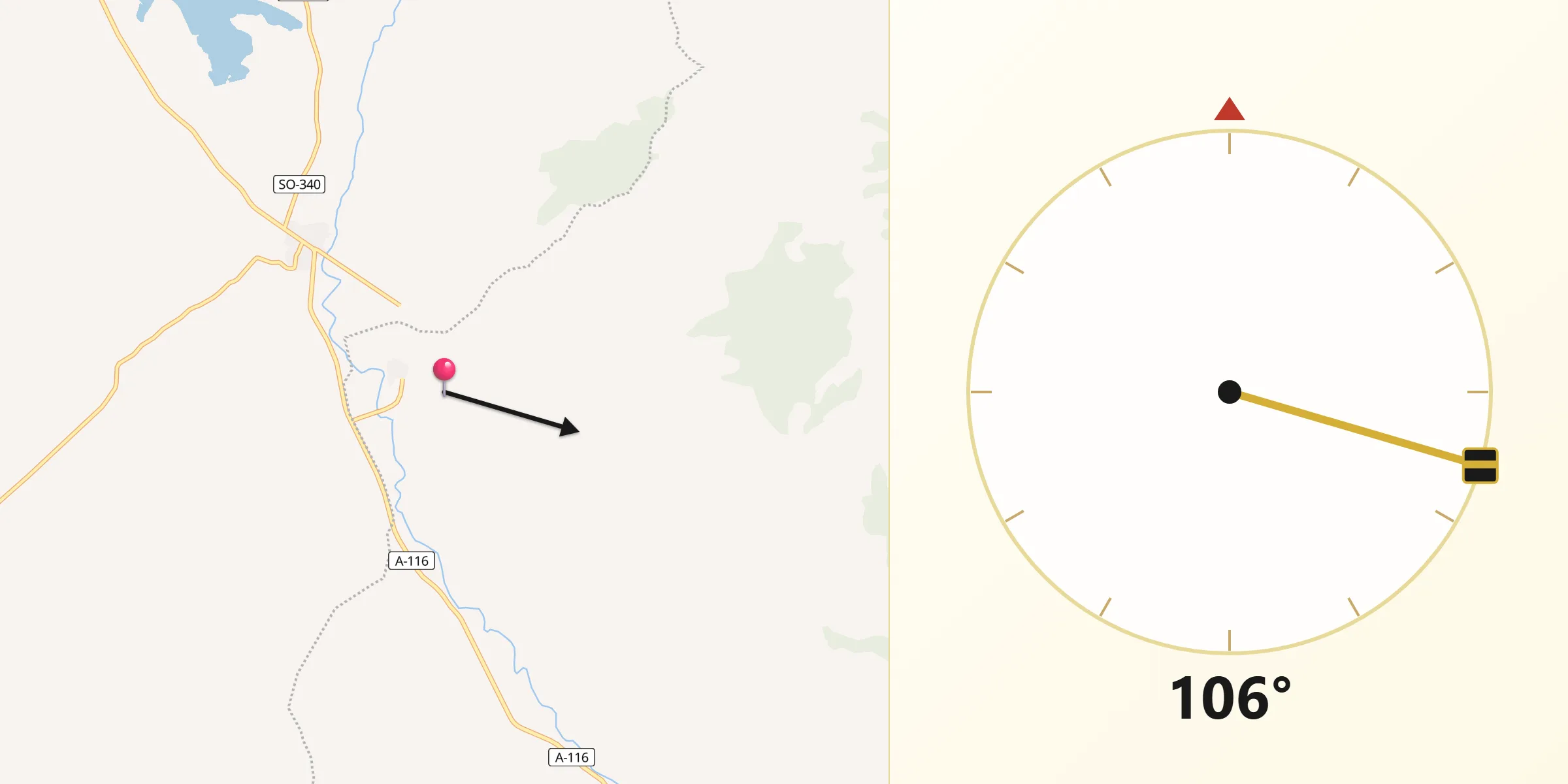 Dirección de la Qibla desde Pozuel de Ariza