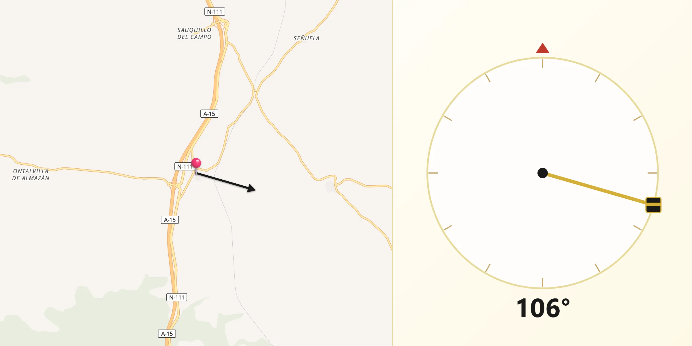 Dirección de la Qibla desde Adradas