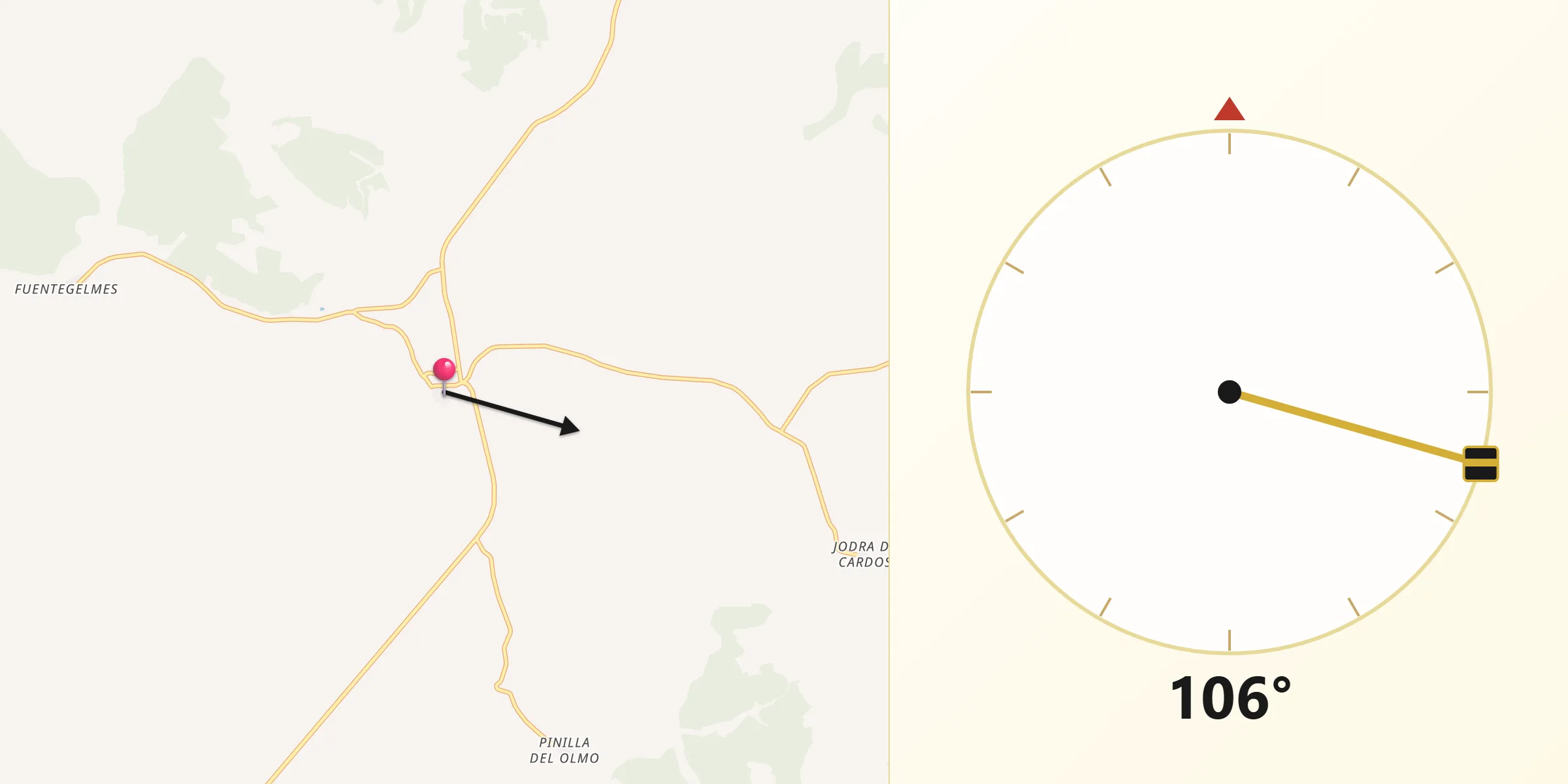 Dirección de la Qibla desde Villasayas