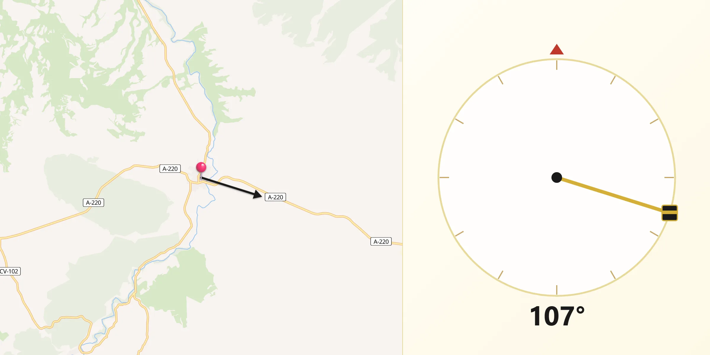 Dirección de la Qibla desde Villanueva de Huerva
