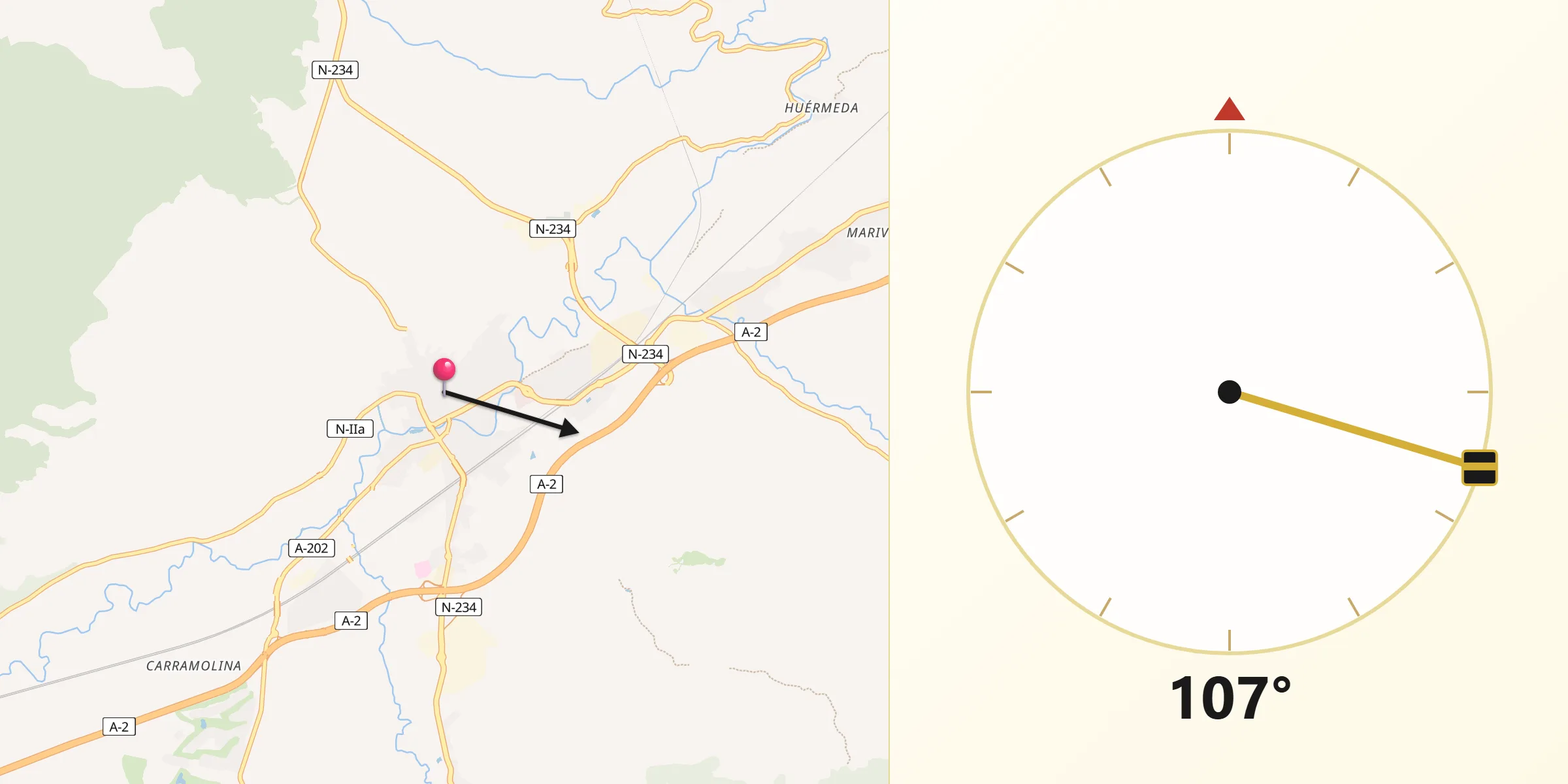 Dirección de la Qibla desde Calatayud