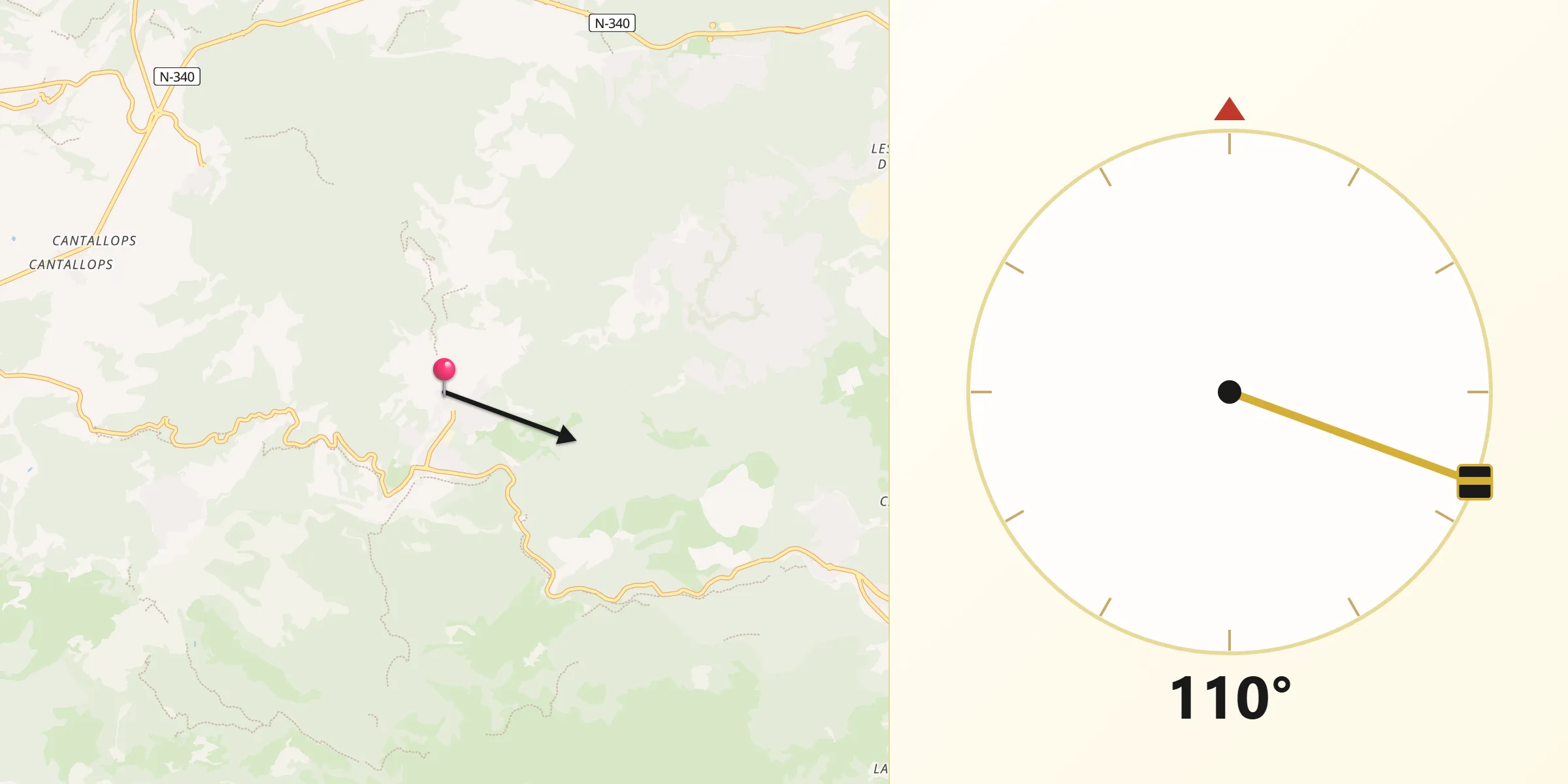 Dirección de la Qibla desde Olesa de Bonesvalls