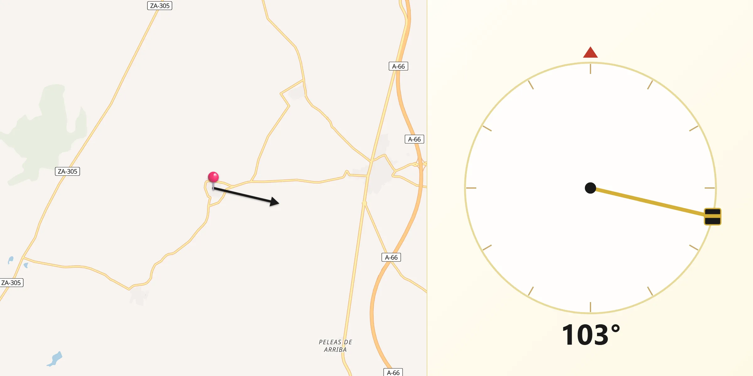Dirección de la Qibla desde Villanueva de Campeán