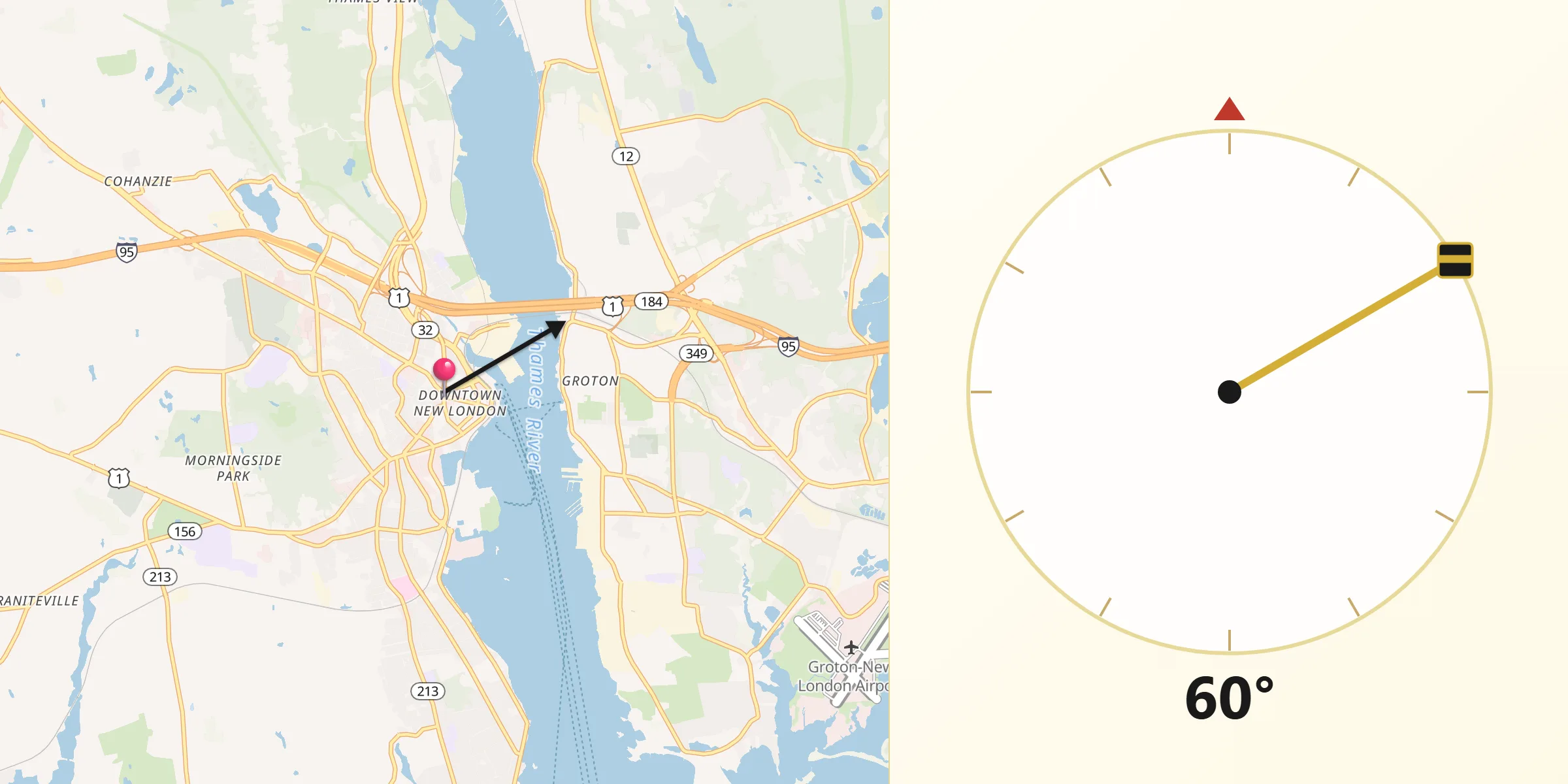 Qibla Direction from New London
