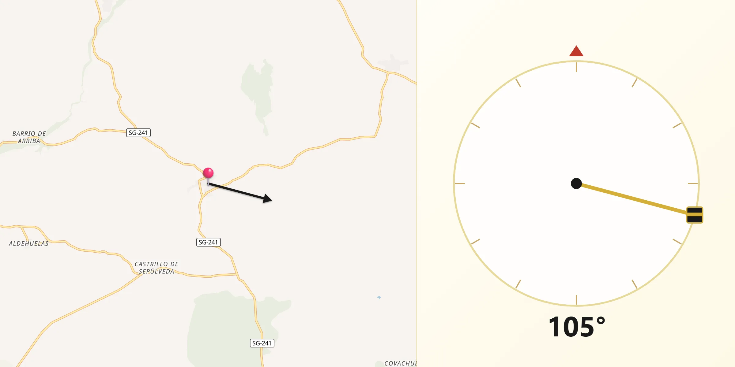Dirección de la Qibla desde Urueñas
