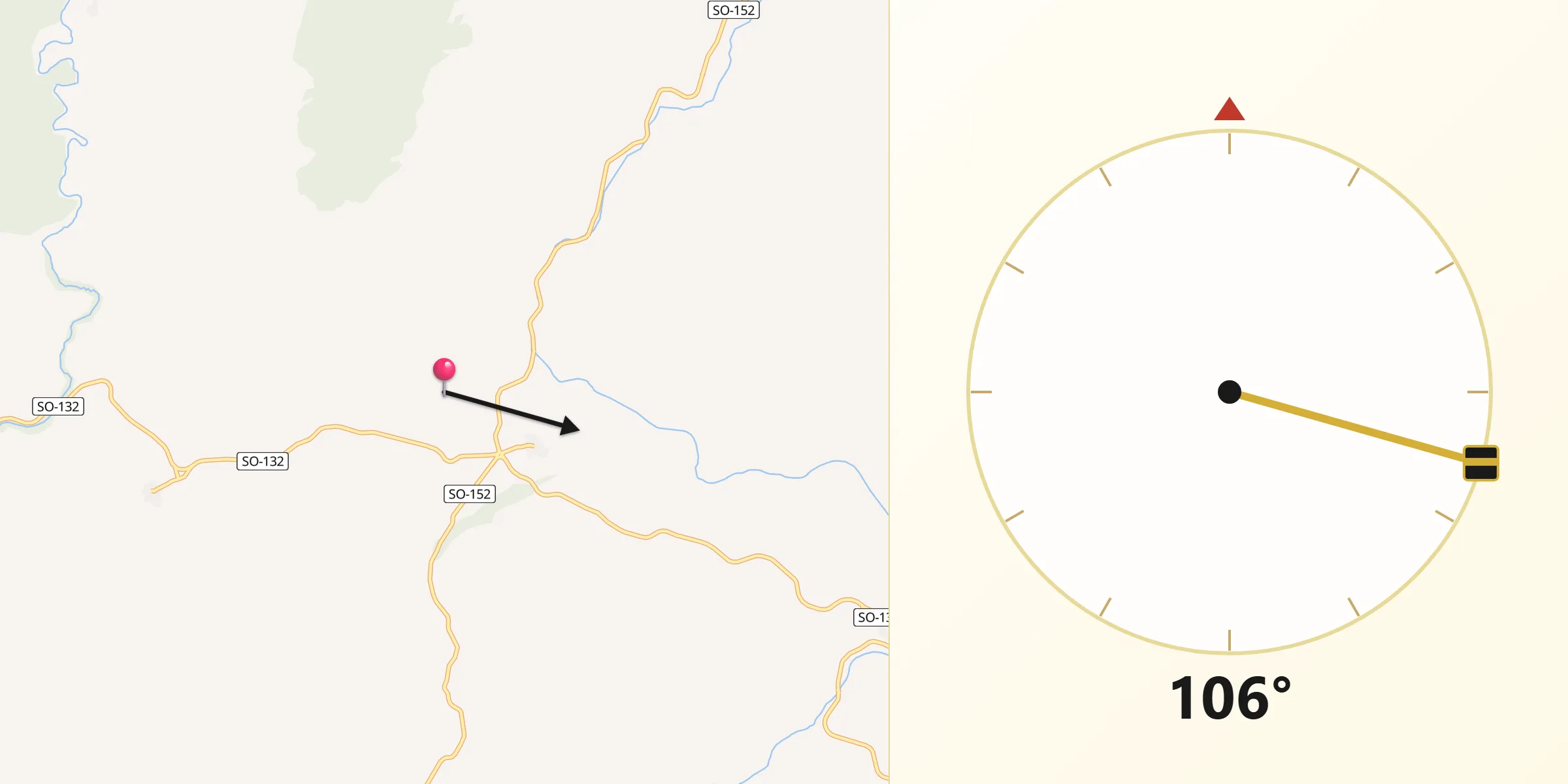 Dirección de la Qibla desde La Riba de Escalote