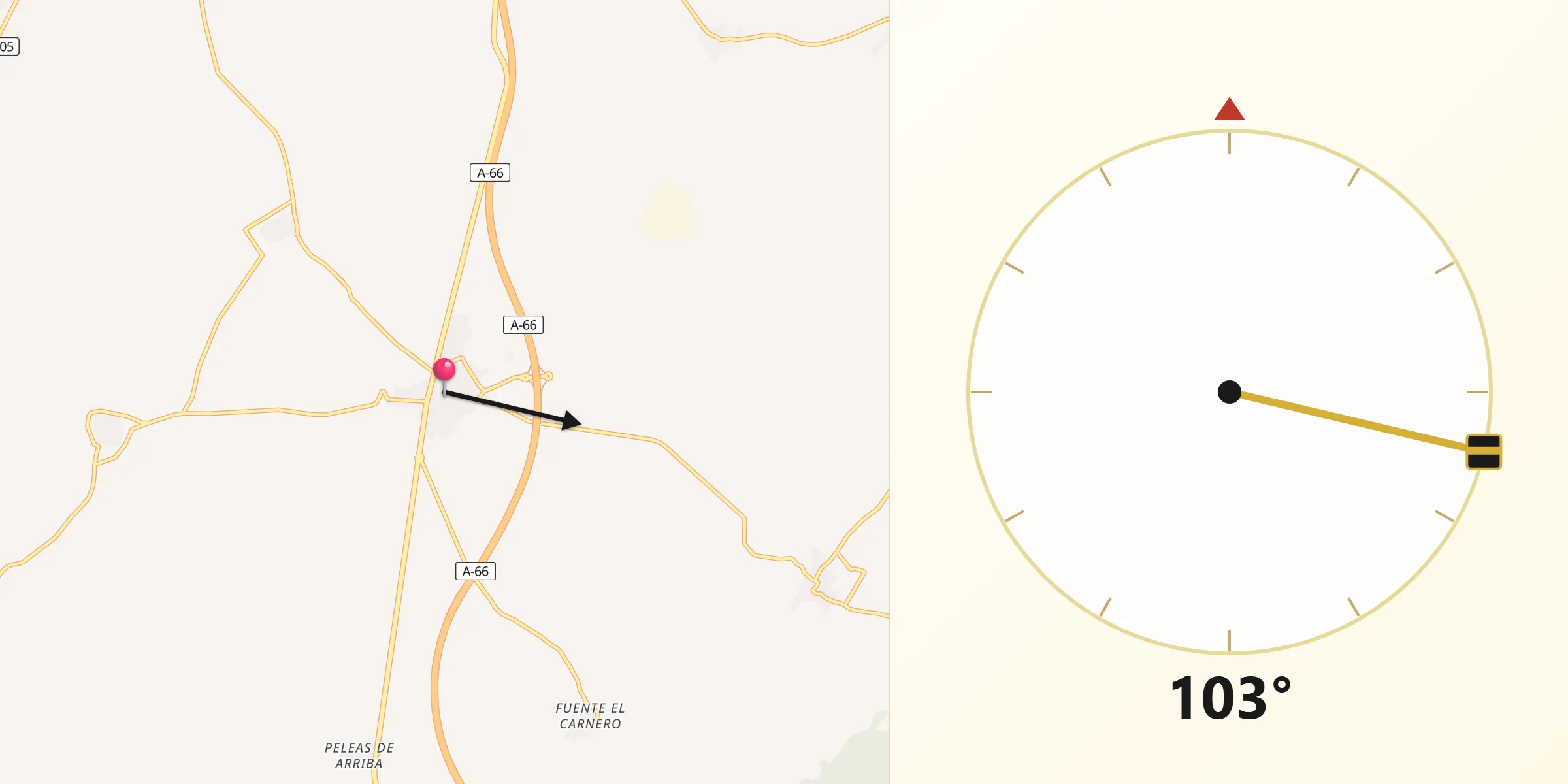 Dirección de la Qibla desde Corrales del Vino