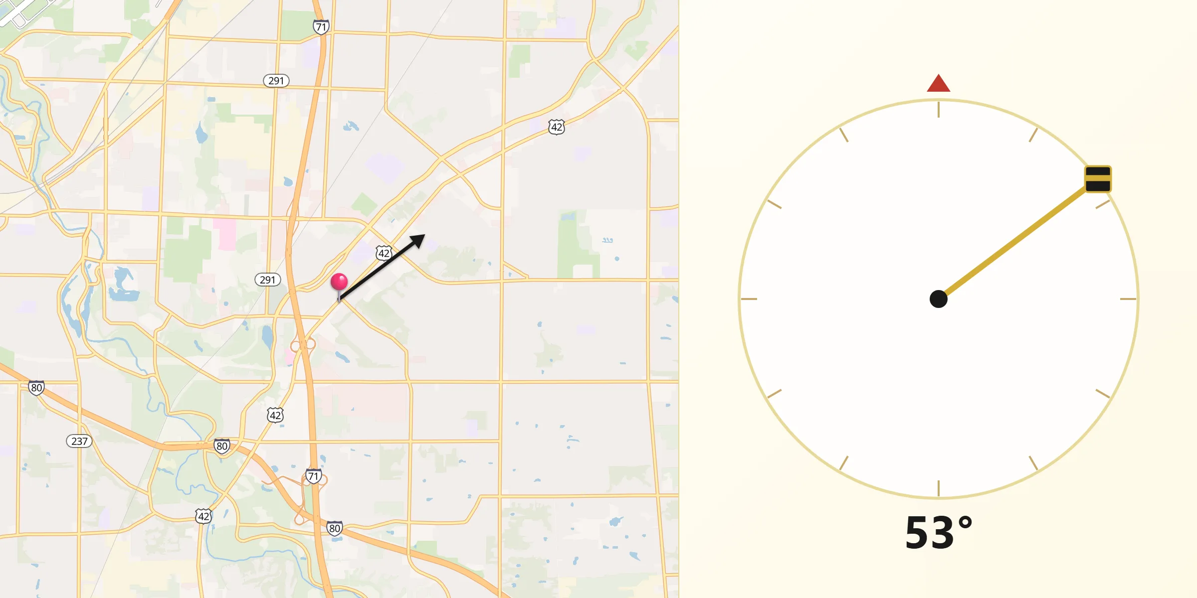 Qibla Direction from Middleburg Heights