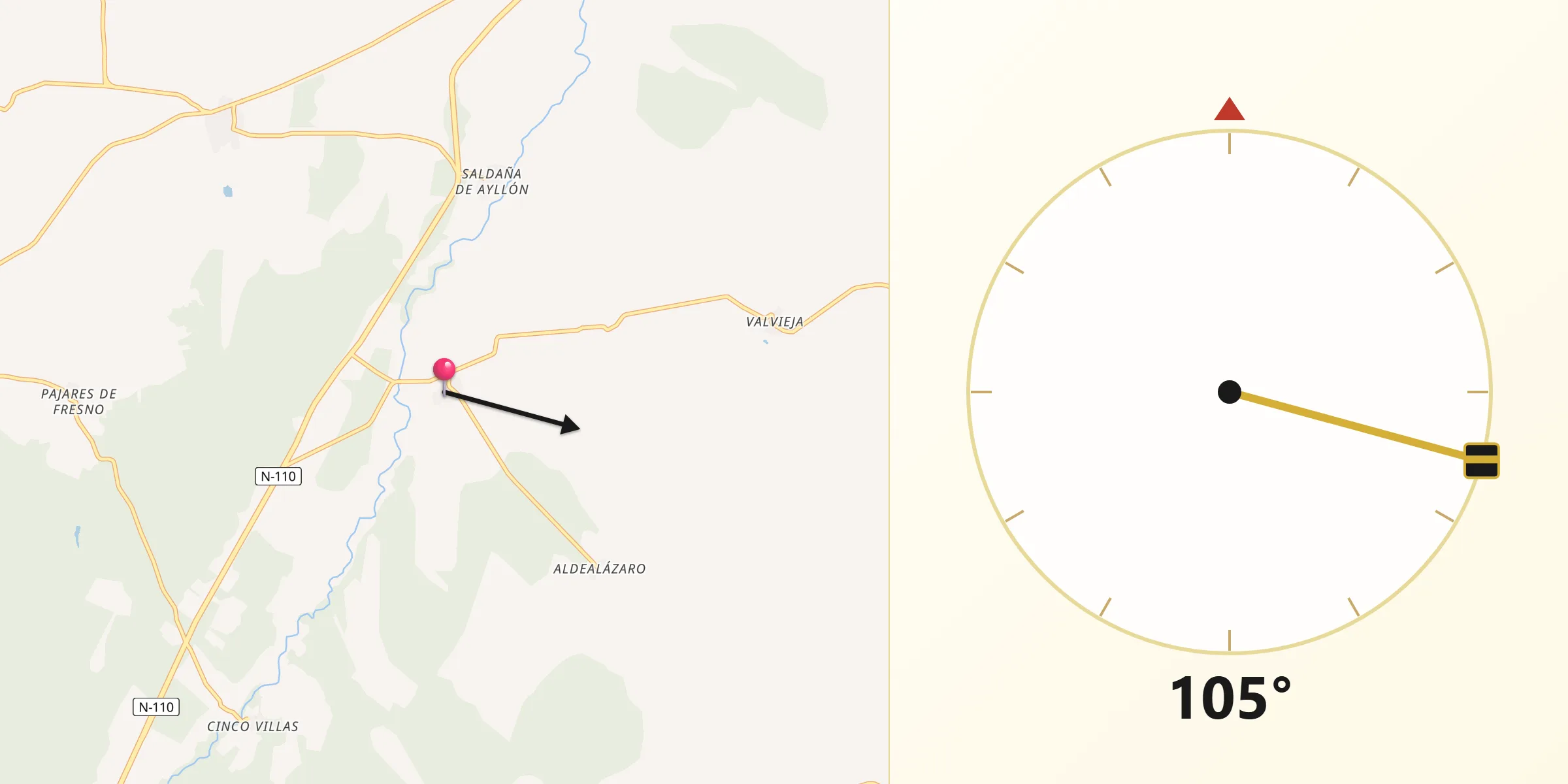 Dirección de la Qibla desde Ribota