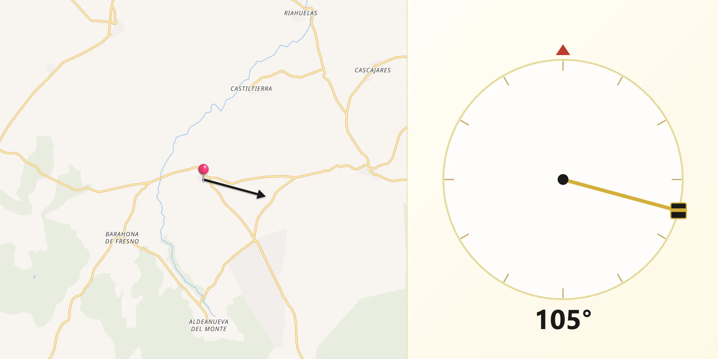 Dirección de la Qibla desde Sequera de Fresno