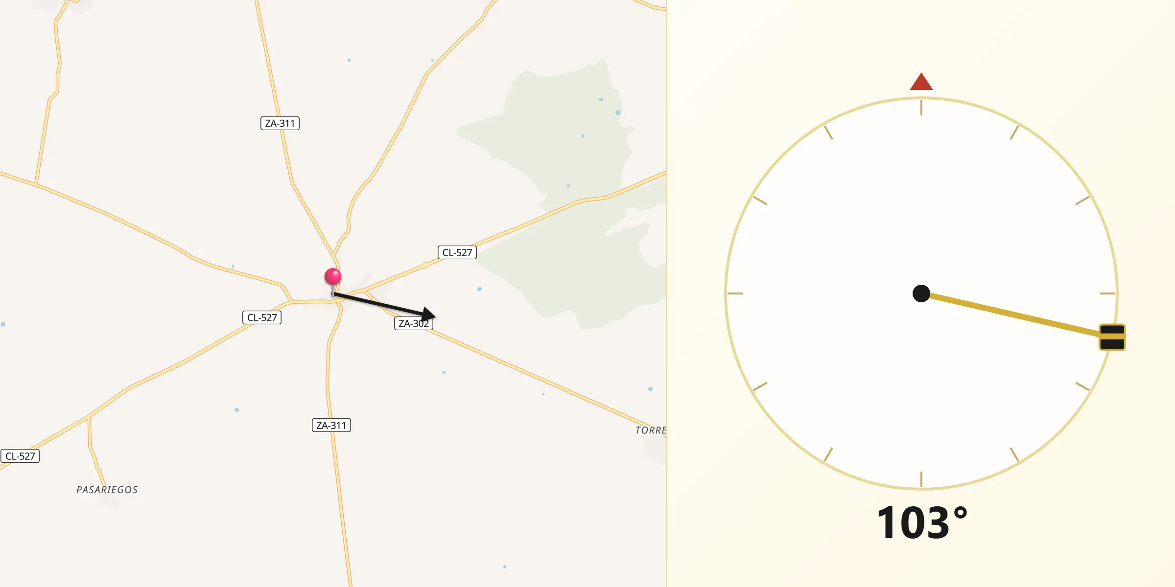 Dirección de la Qibla desde Bermillo de Sayago