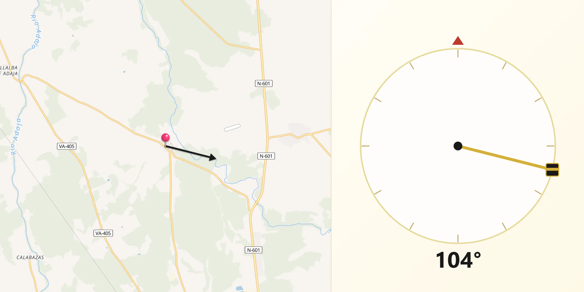 Dirección de la Qibla desde Hornillos de Eresma