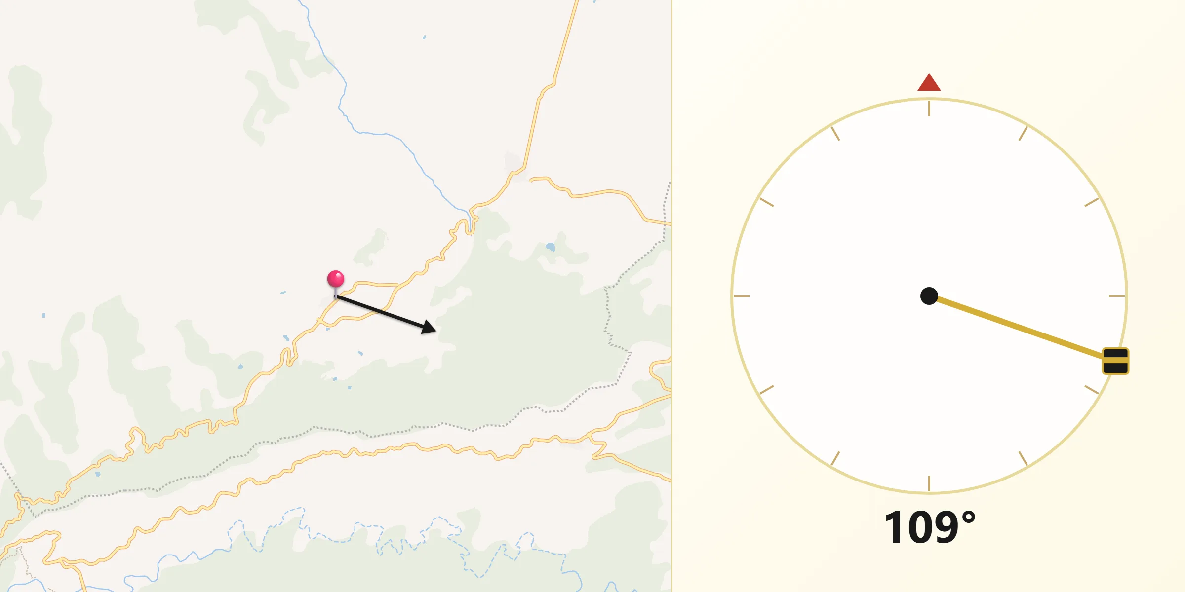 Dirección de la Qibla desde La Pobla de Cérvoles