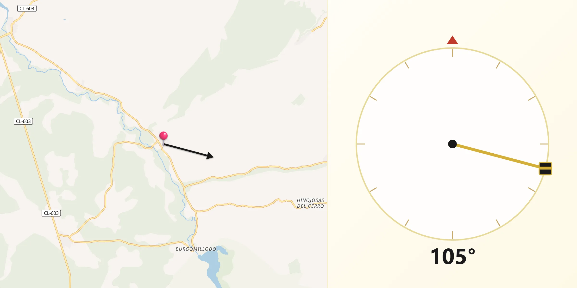 Dirección de la Qibla desde Carrascal del Río