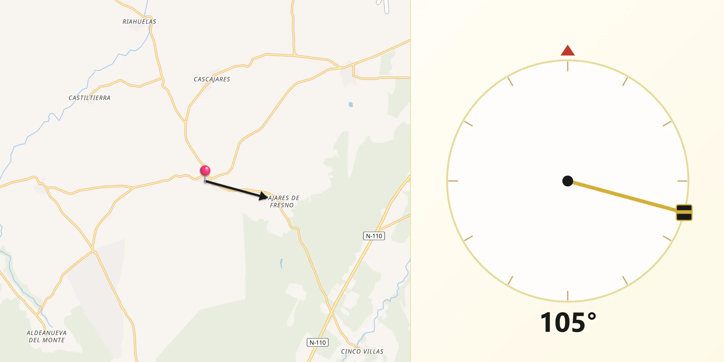 Dirección de la Qibla desde Fresno de Cantespino
