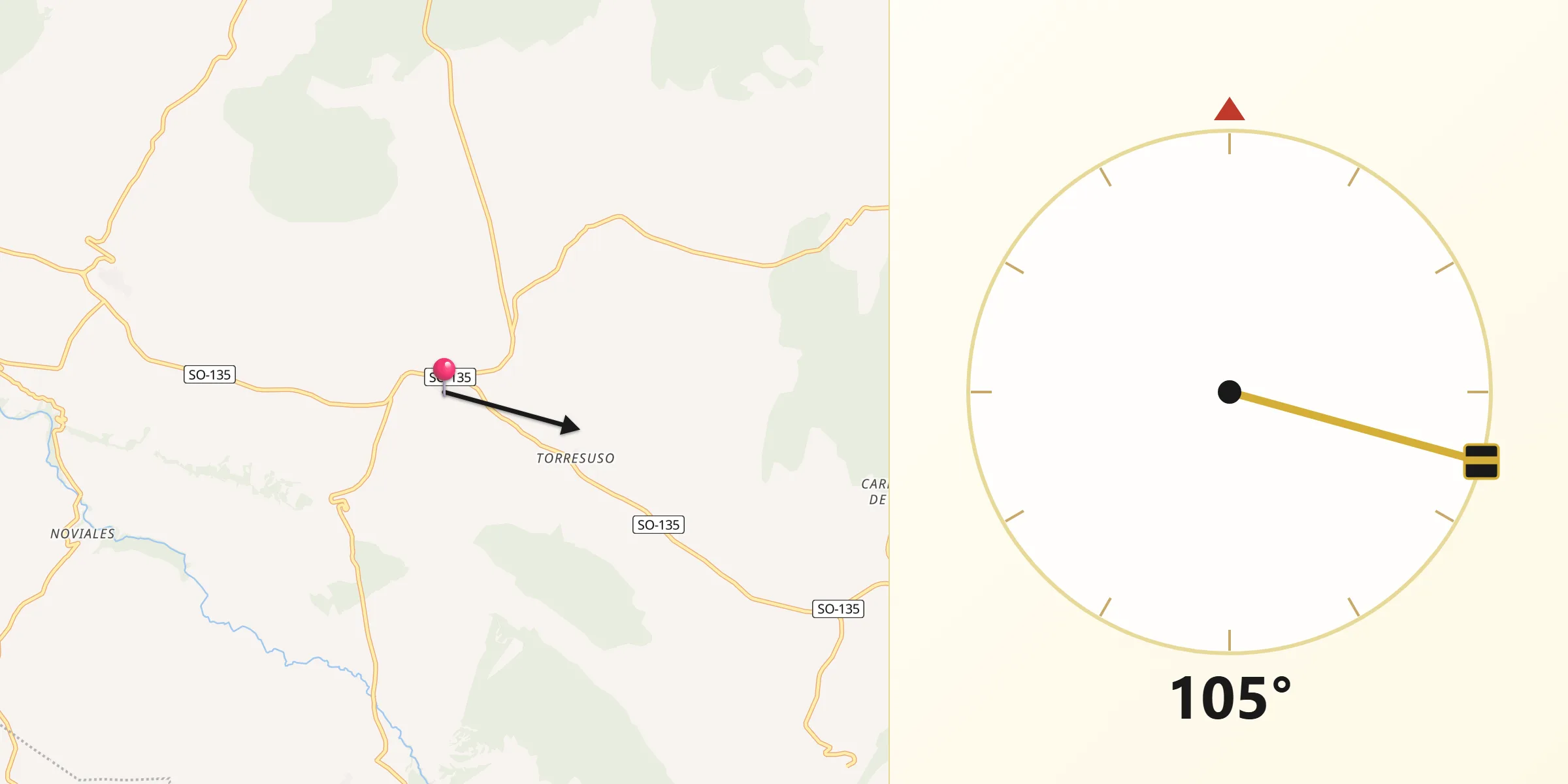 Dirección de la Qibla desde Montejo de Tiermes