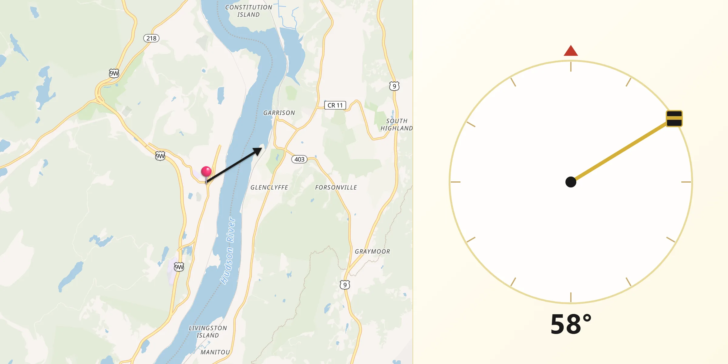 Qibla Direction from Highland Falls