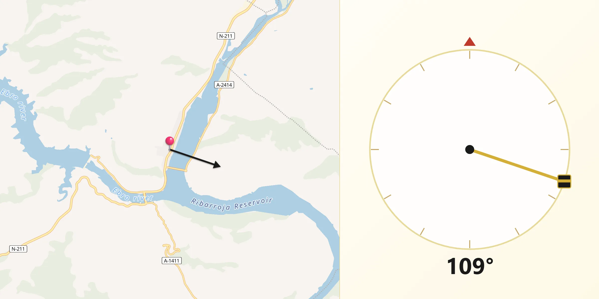 Dirección de la Qibla desde Mequinensa / Mequinenza