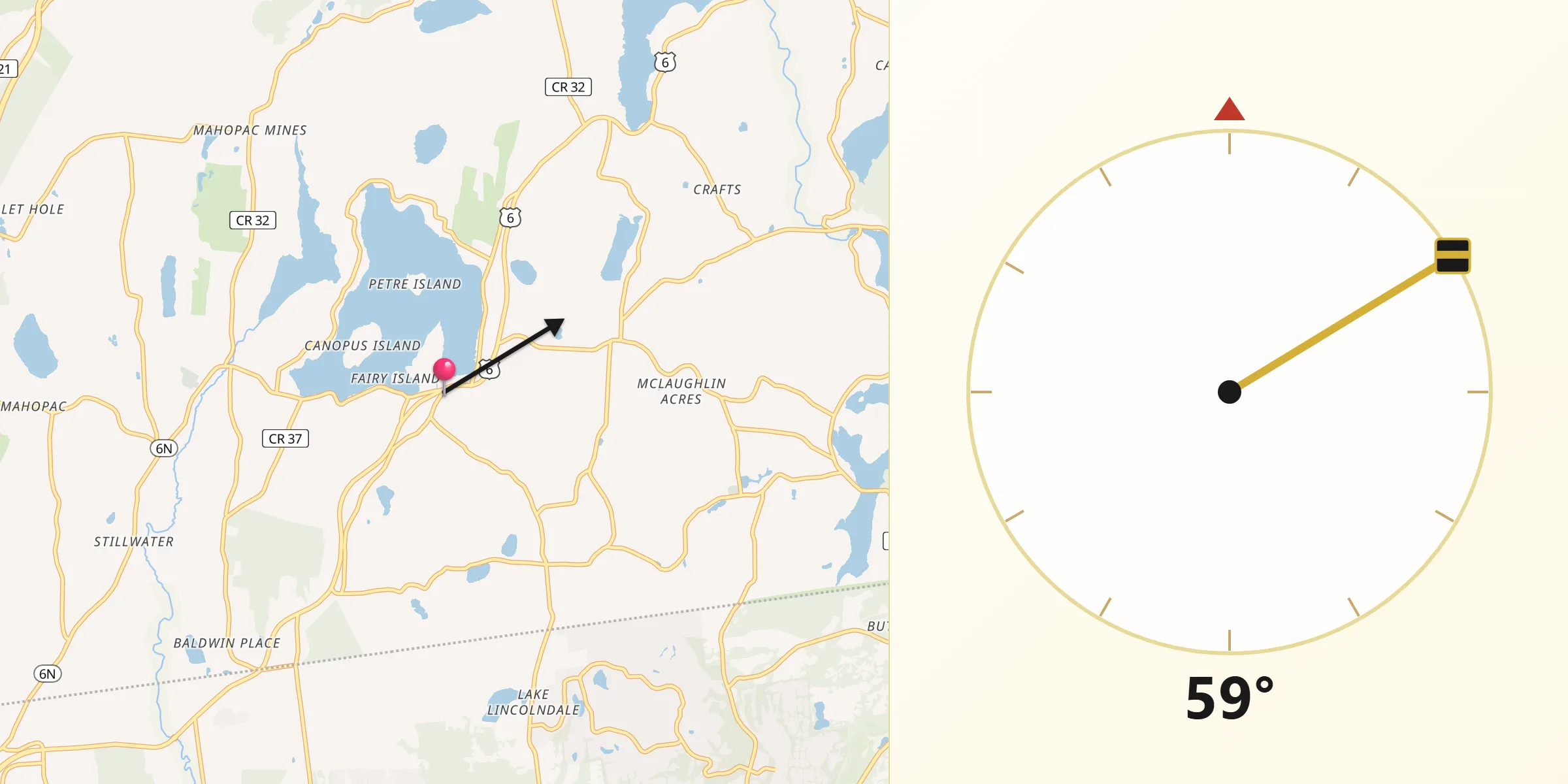 Qibla Direction from Mahopac