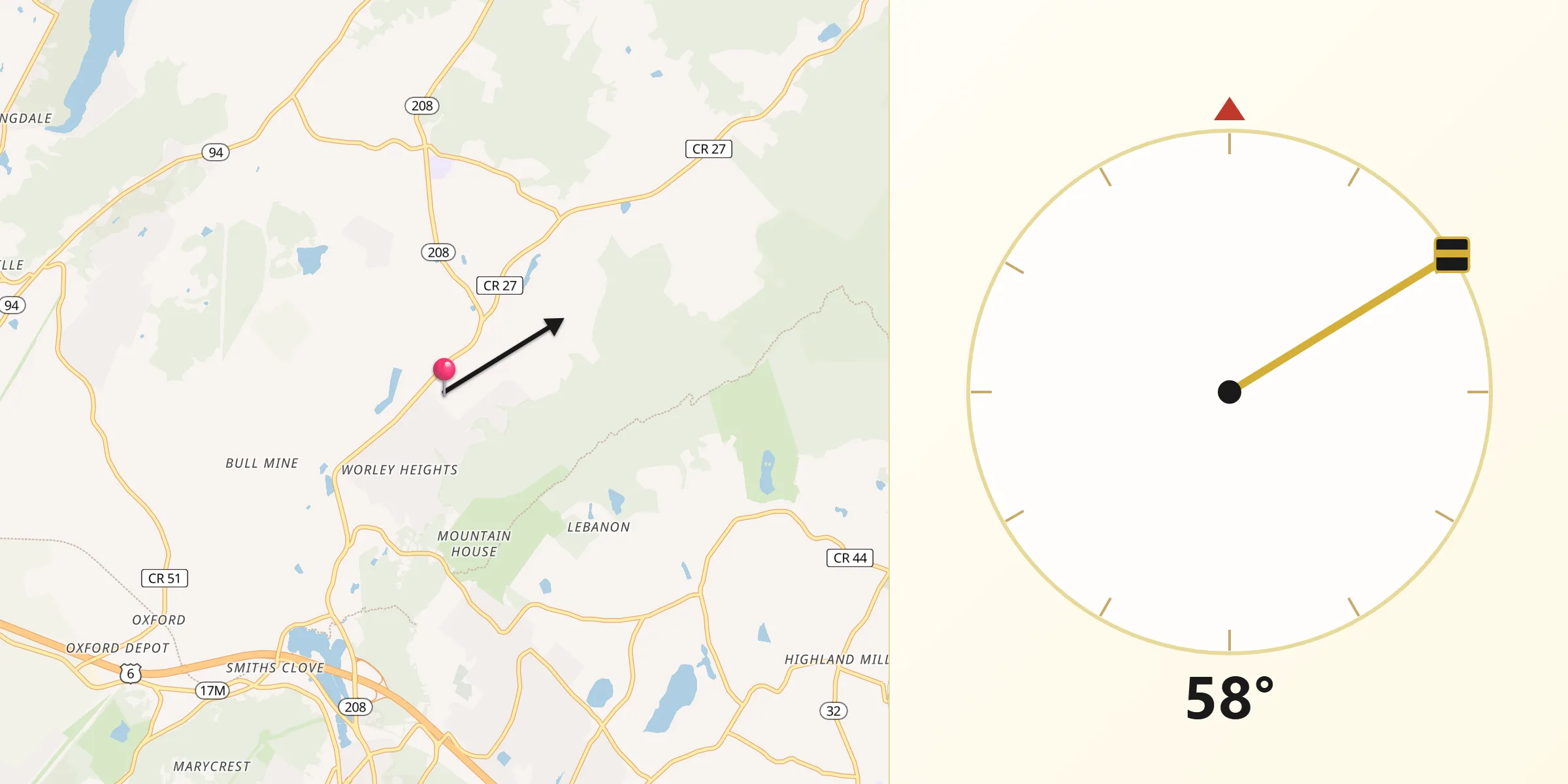 Qibla Direction from South Blooming Grove