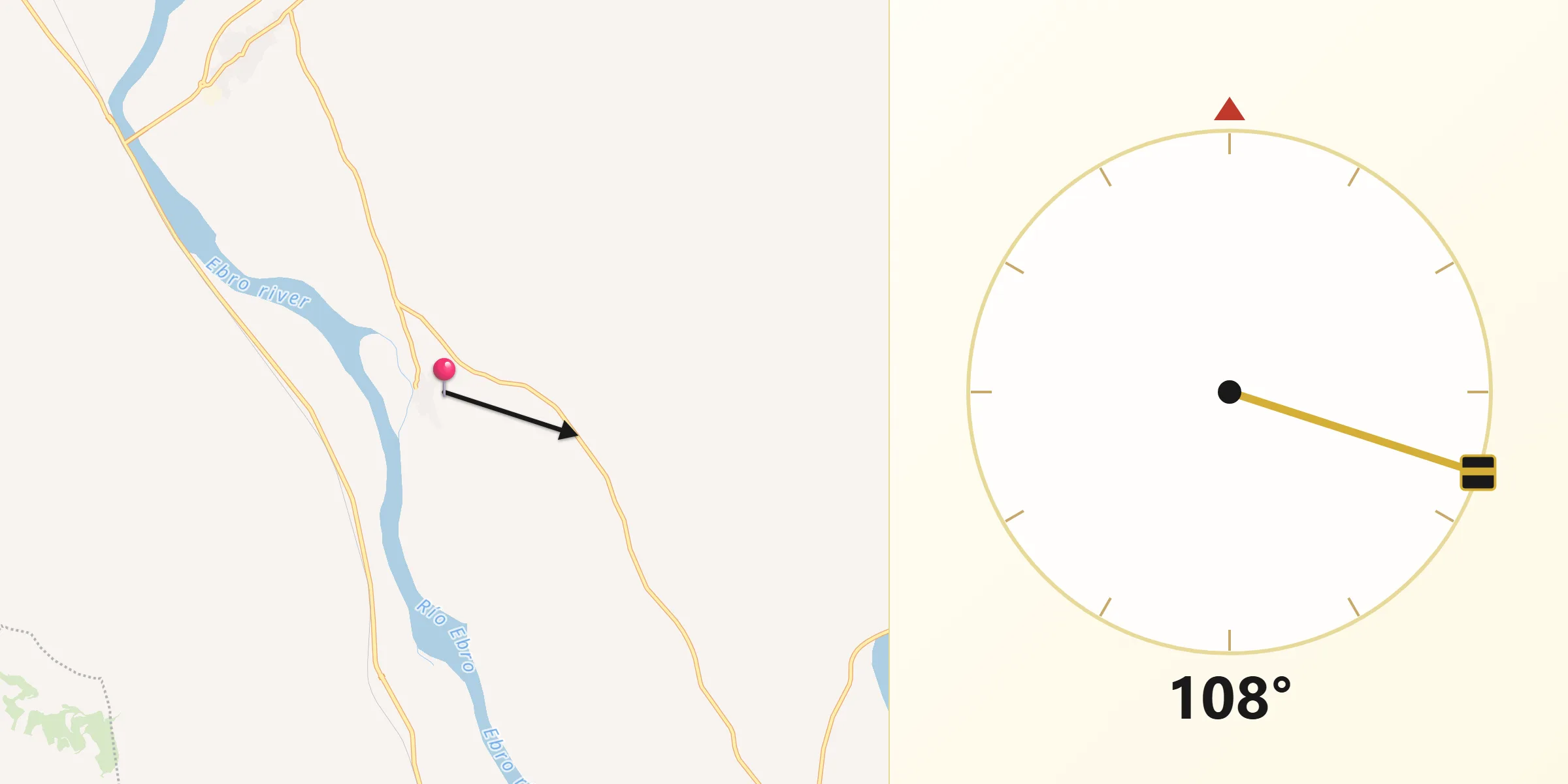 Dirección de la Qibla desde Velilla de Ebro