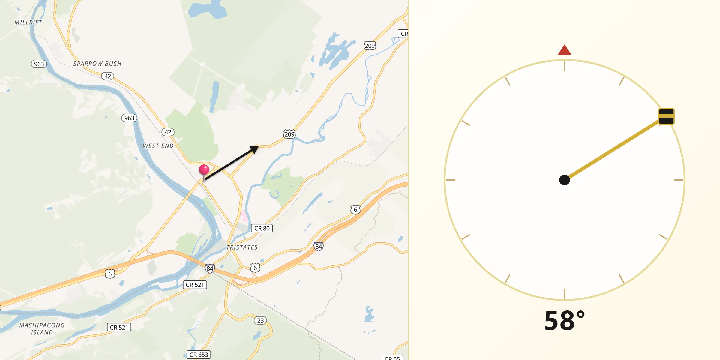 Qibla Direction from Port Jervis