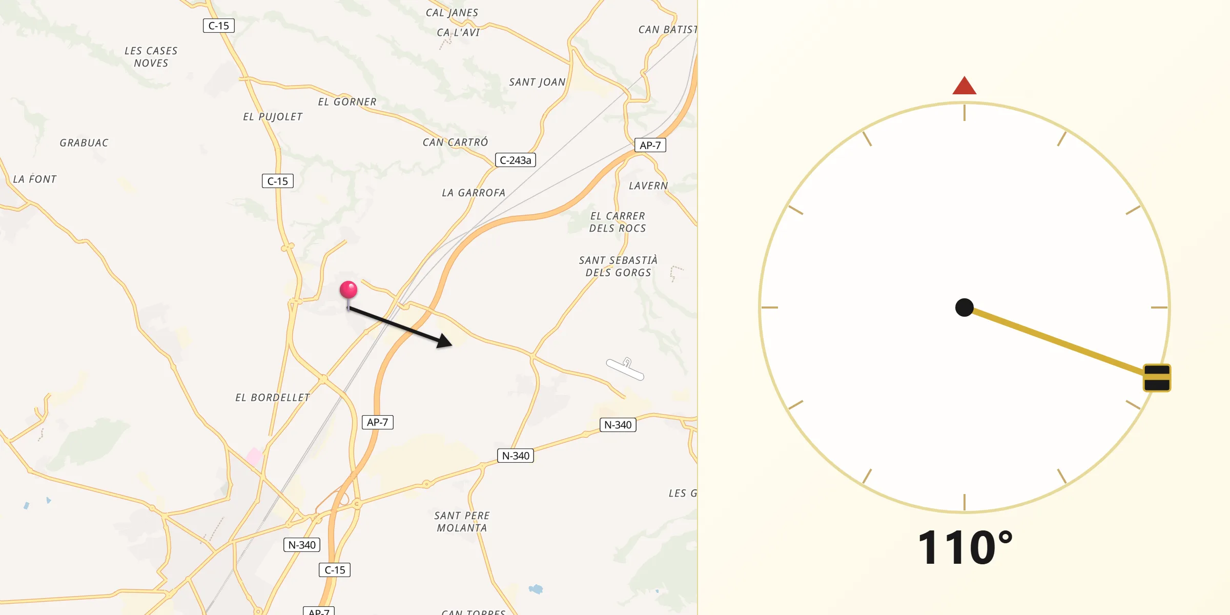 Dirección de la Qibla desde La Zubia