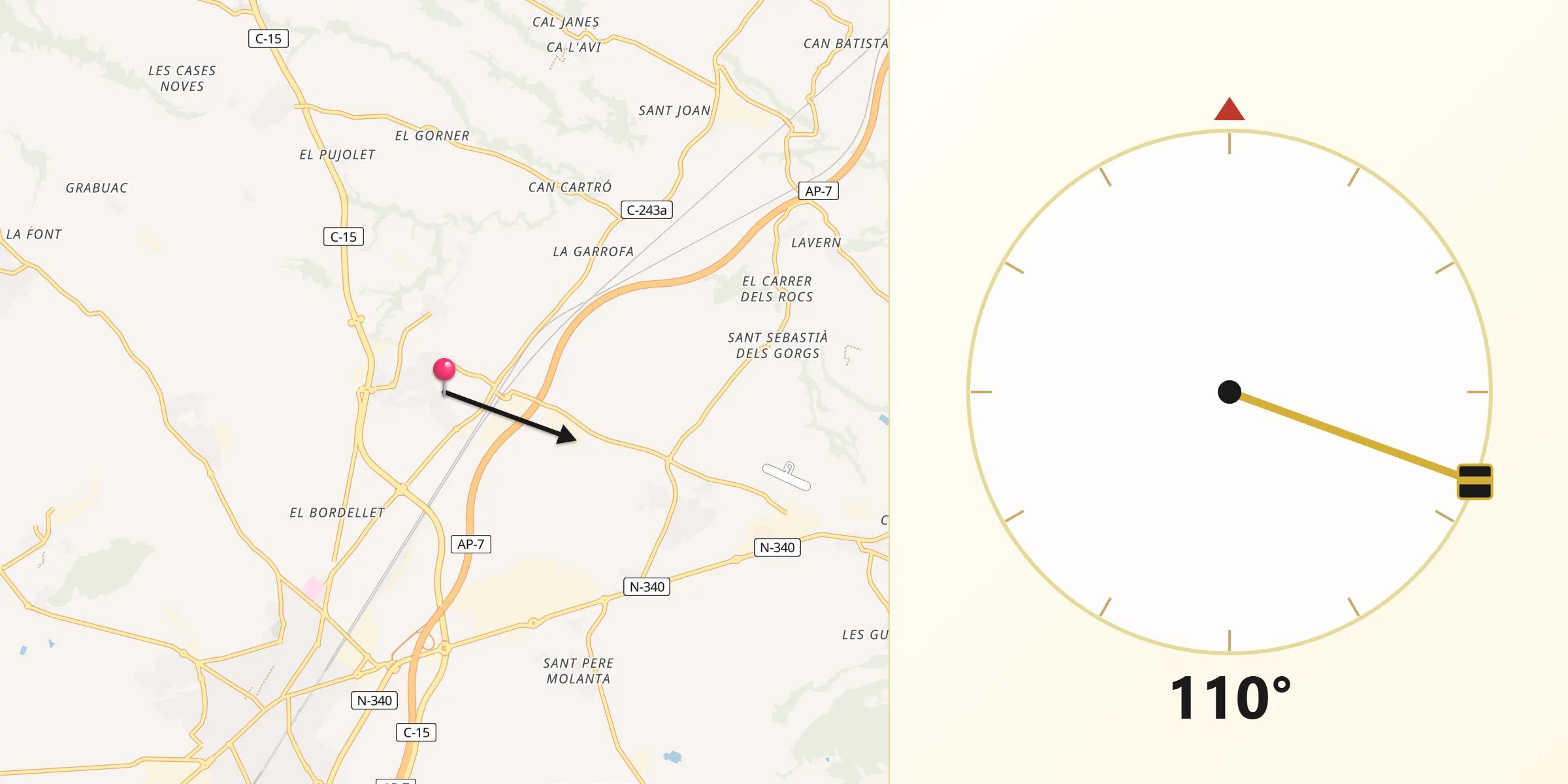 Dirección de la Qibla desde La Granada