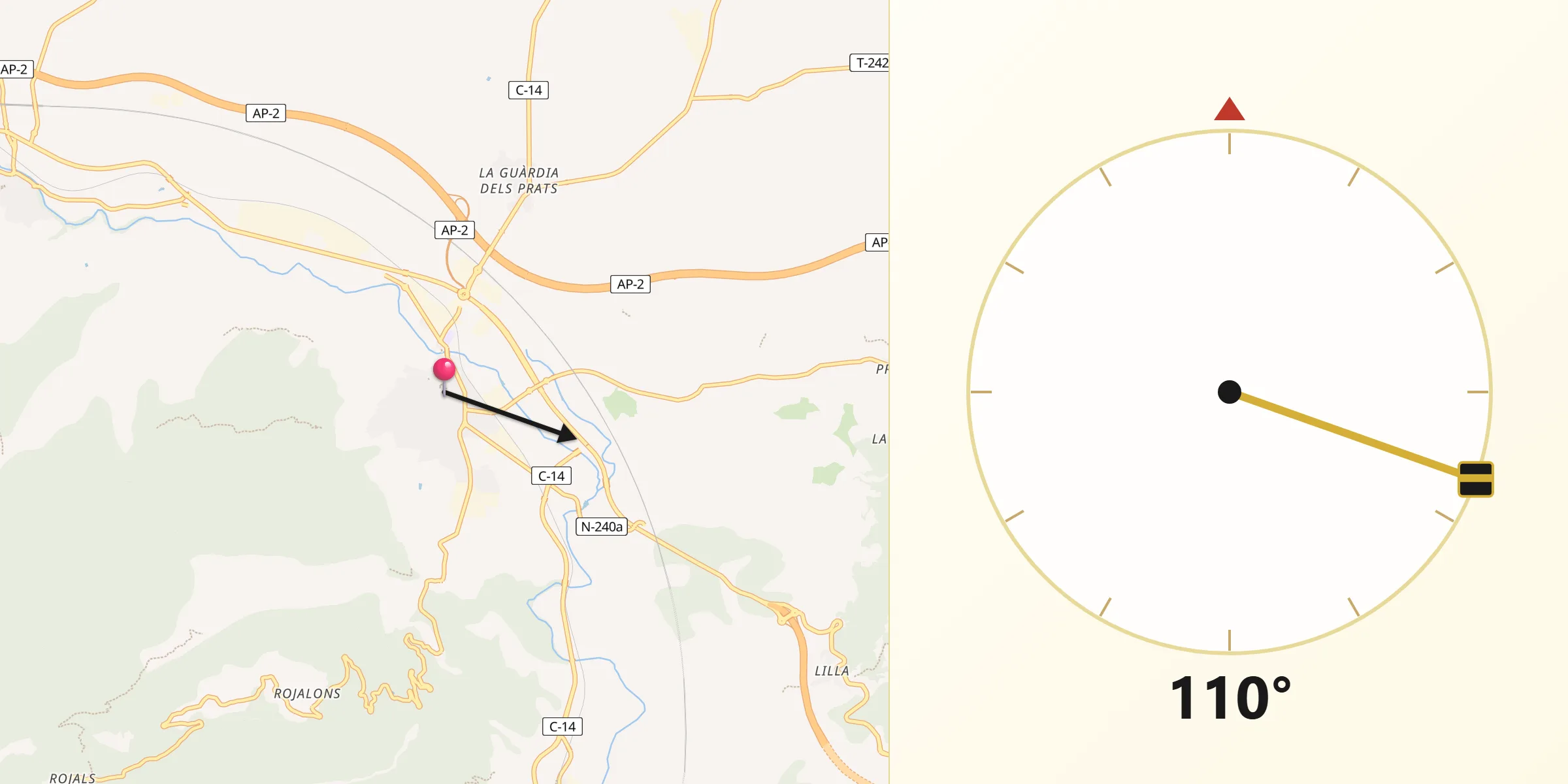 Dirección de la Qibla desde Montblanc