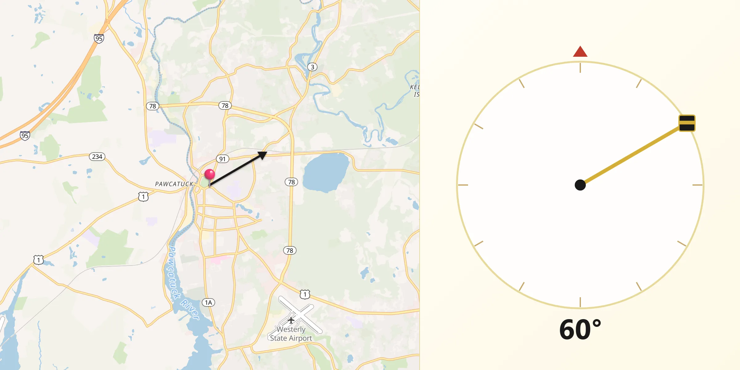 Qibla Direction from Westerly