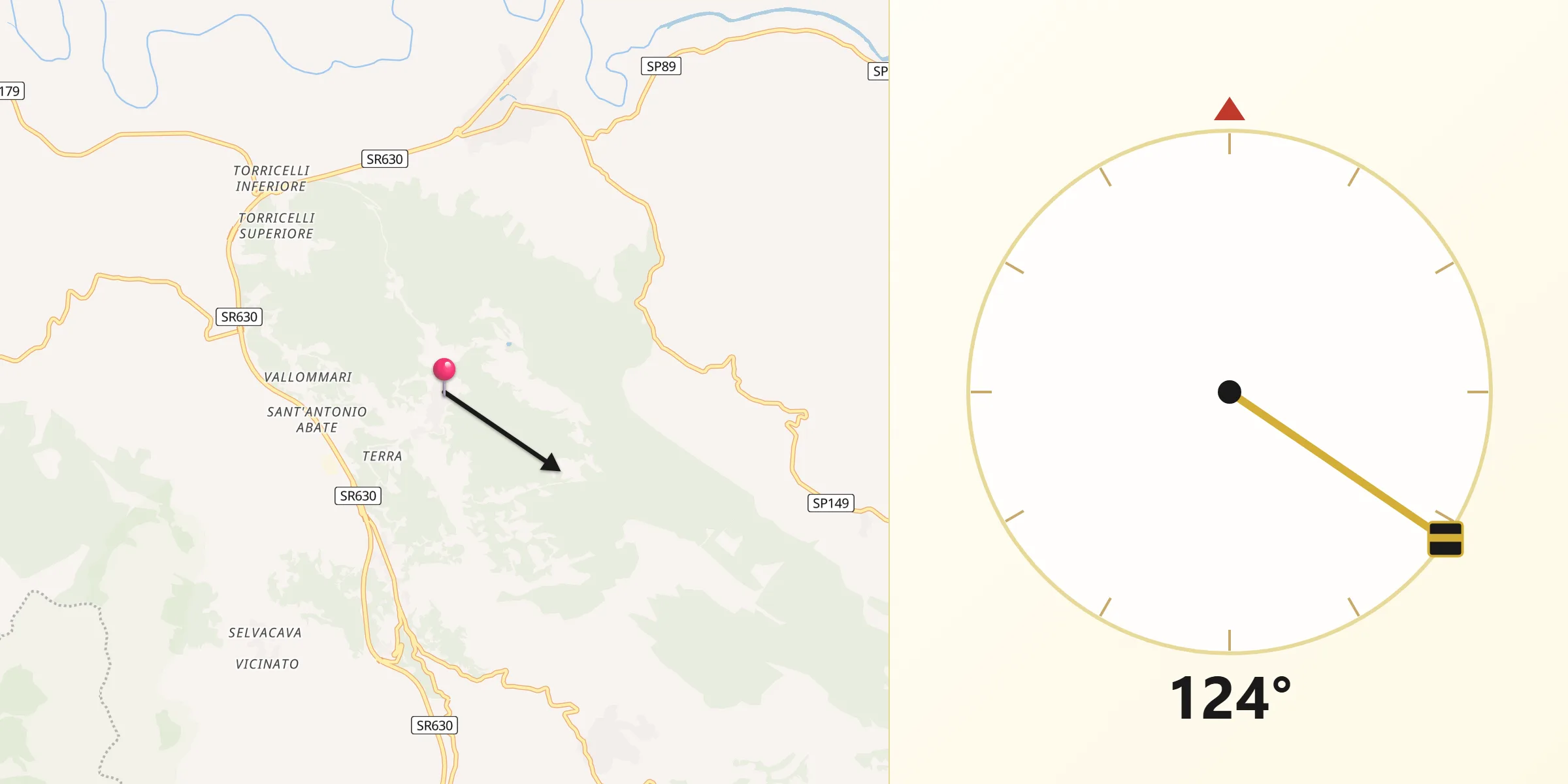 Direzione della Qibla da Castelnuovo Parano