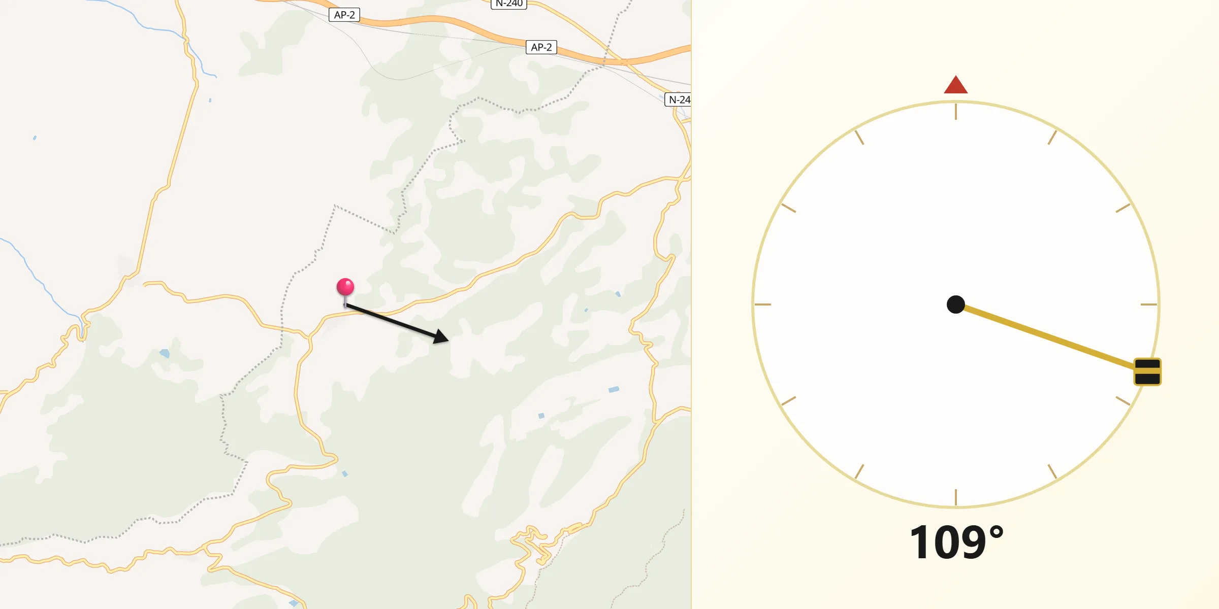 Dirección de la Qibla desde Vallclara