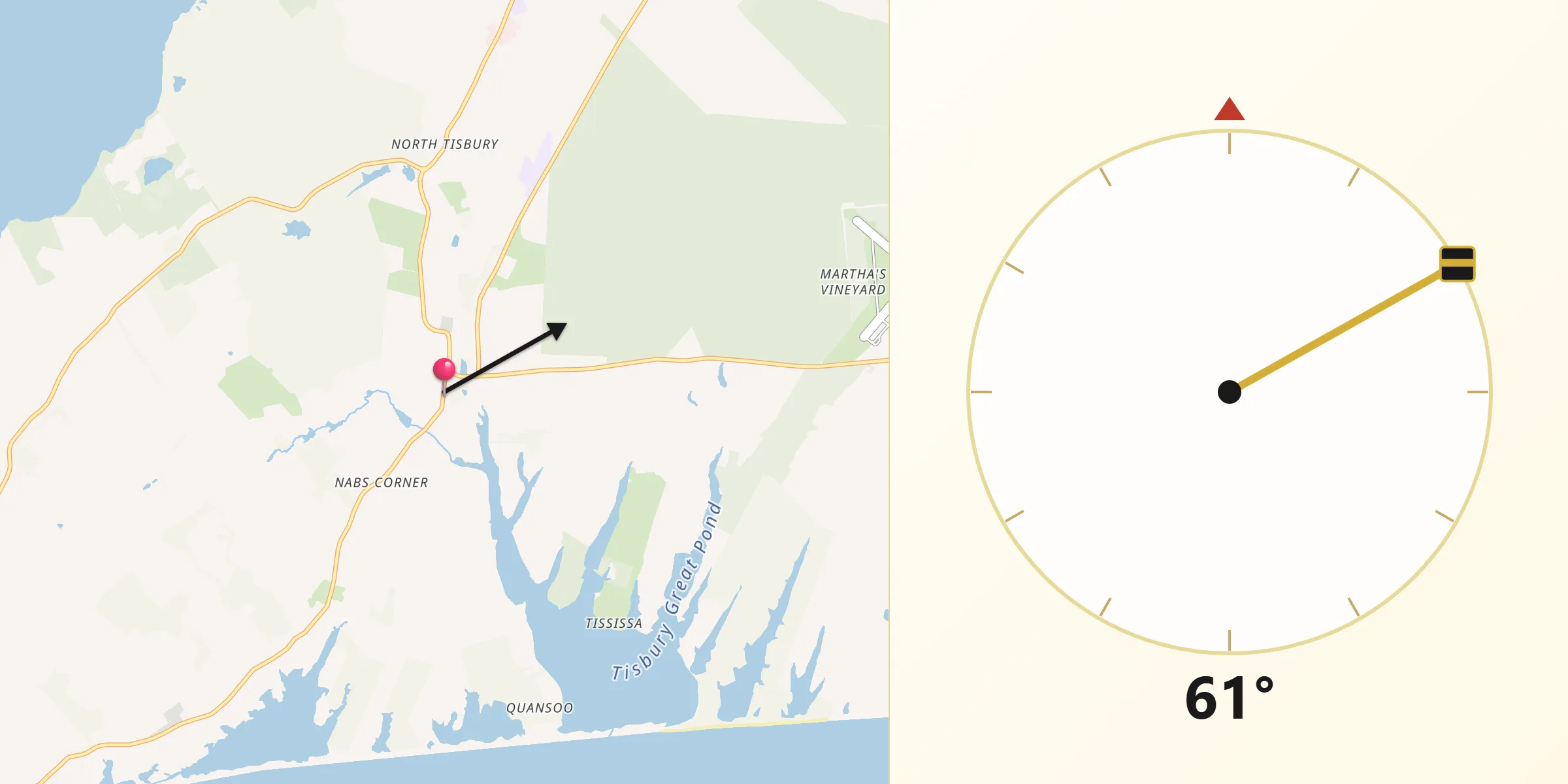 Qibla Direction from West Tisbury