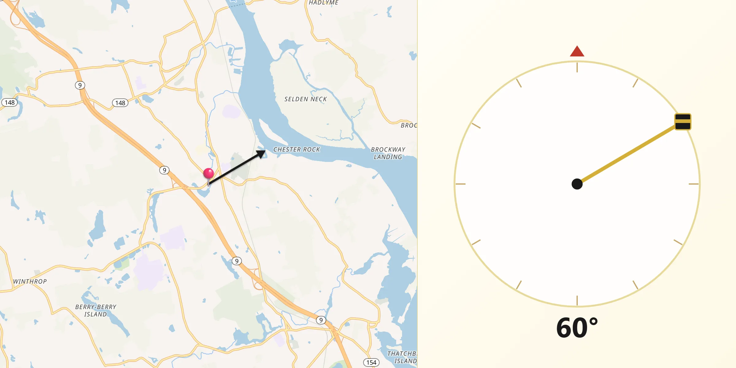 Qibla Direction from Deep River Center