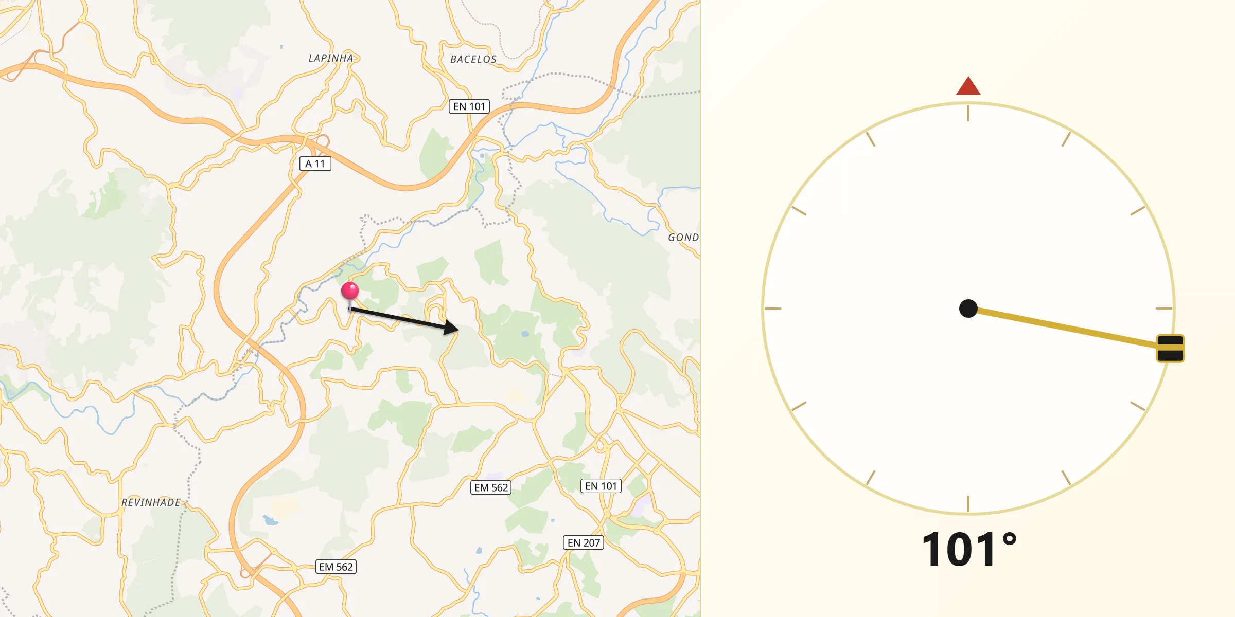 Direção da Qibla a partir de Vizela