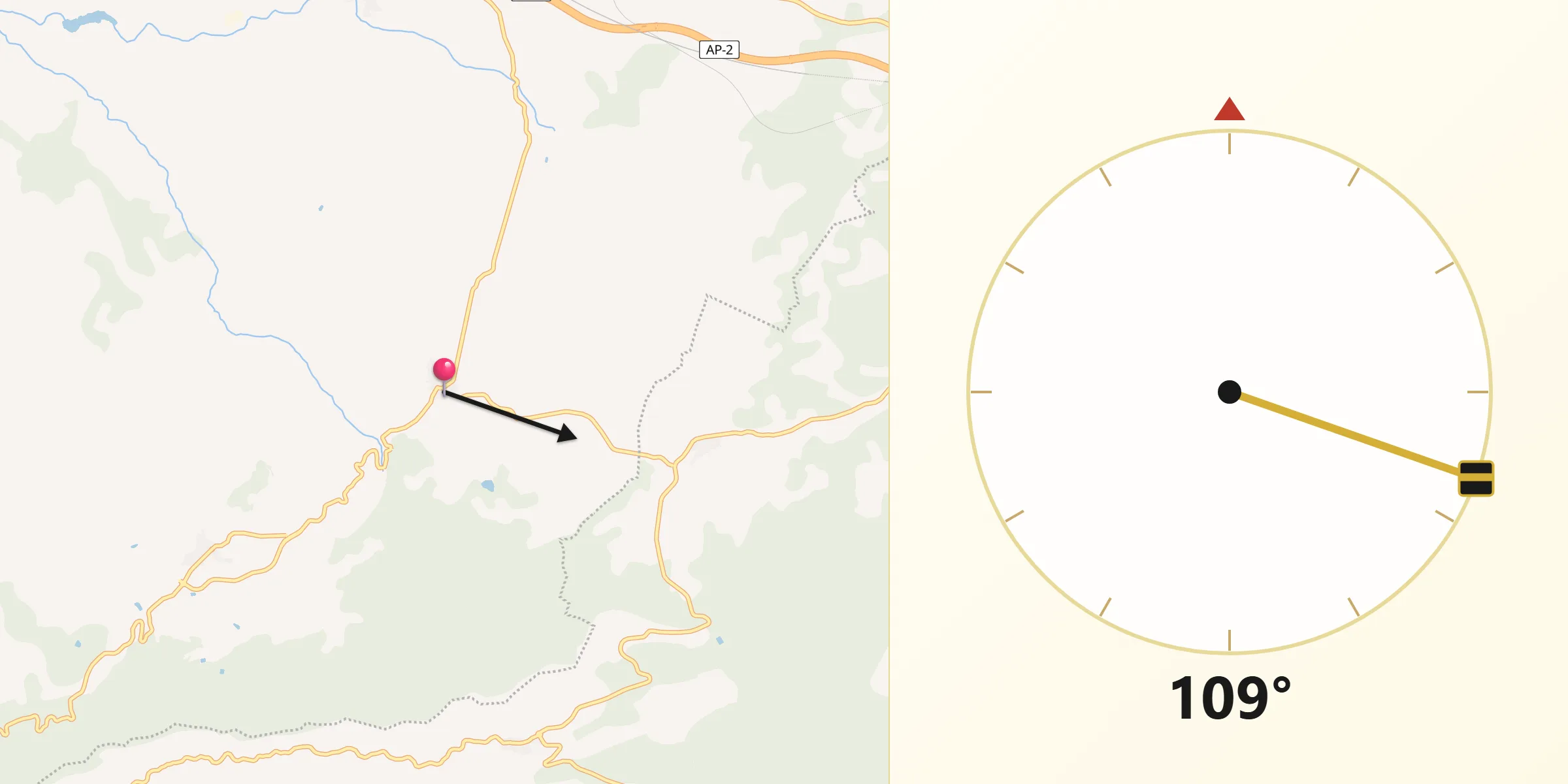 Dirección de la Qibla desde El Vilosell