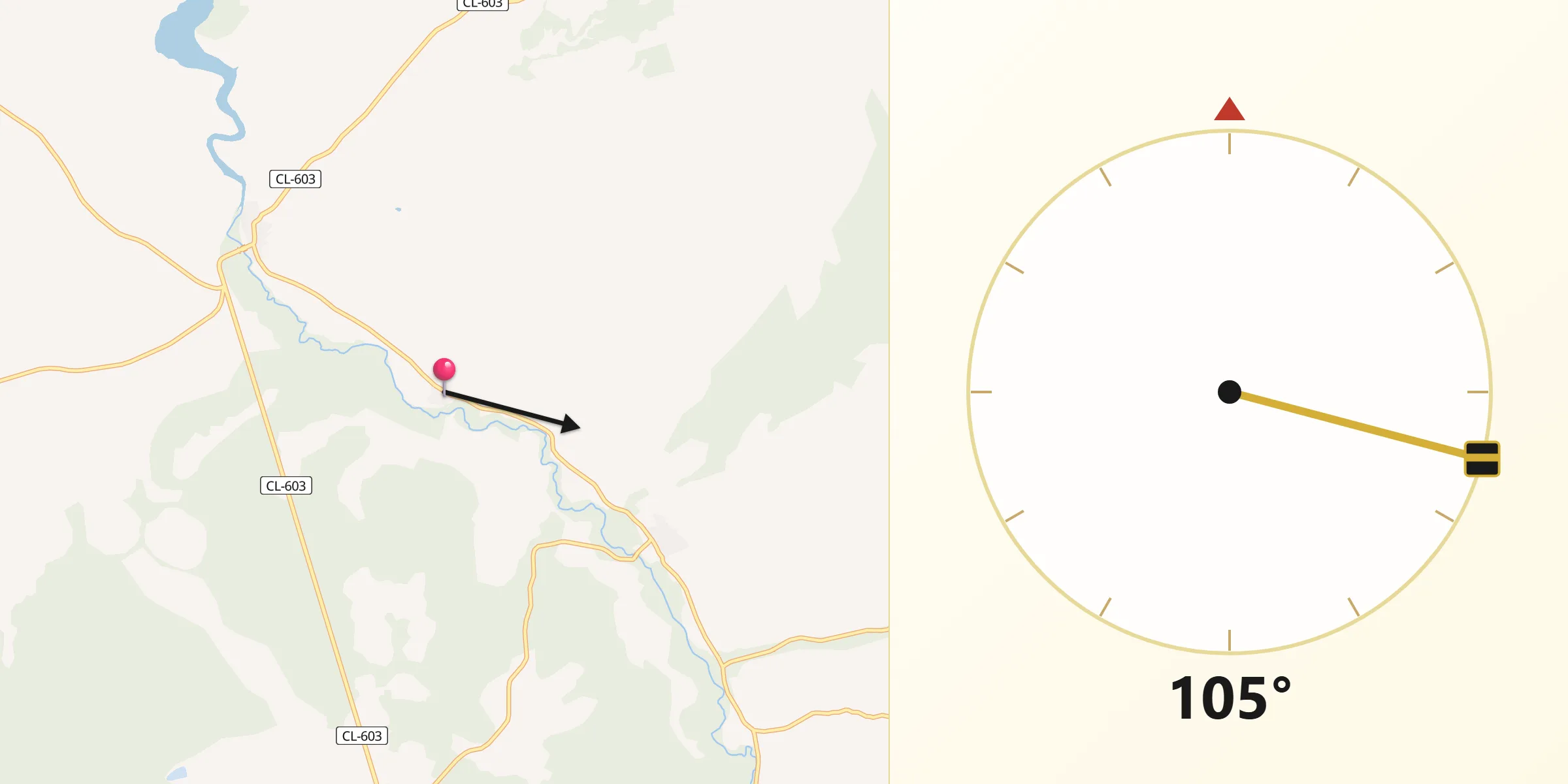 Dirección de la Qibla desde Cobos de Fuentidueña