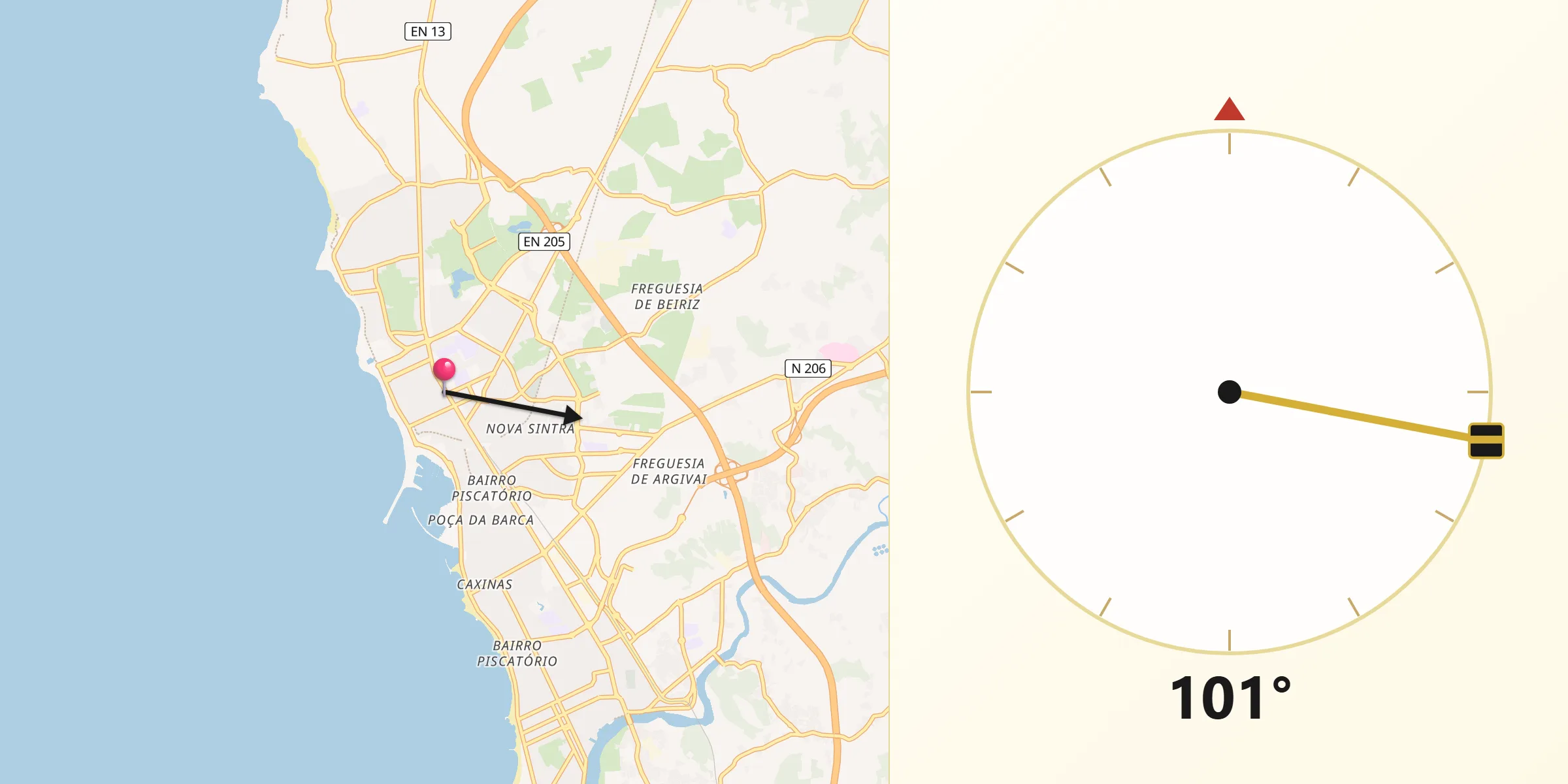 Direção da Qibla a partir de Póvoa de Varzim