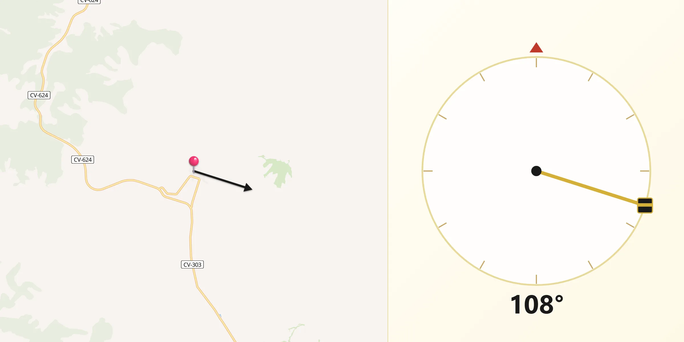 Dirección de la Qibla desde Puebla de Albortón