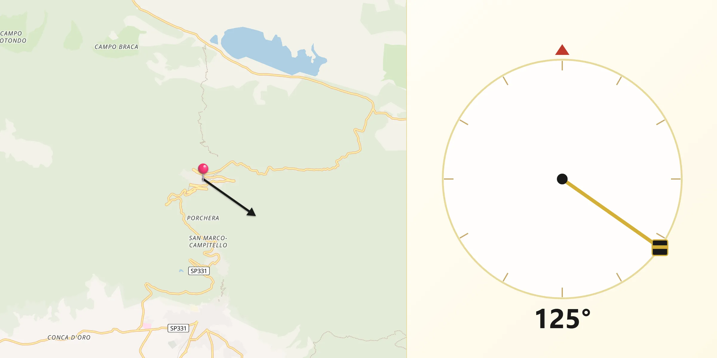 Direzione della Qibla da San Gregorio Matese