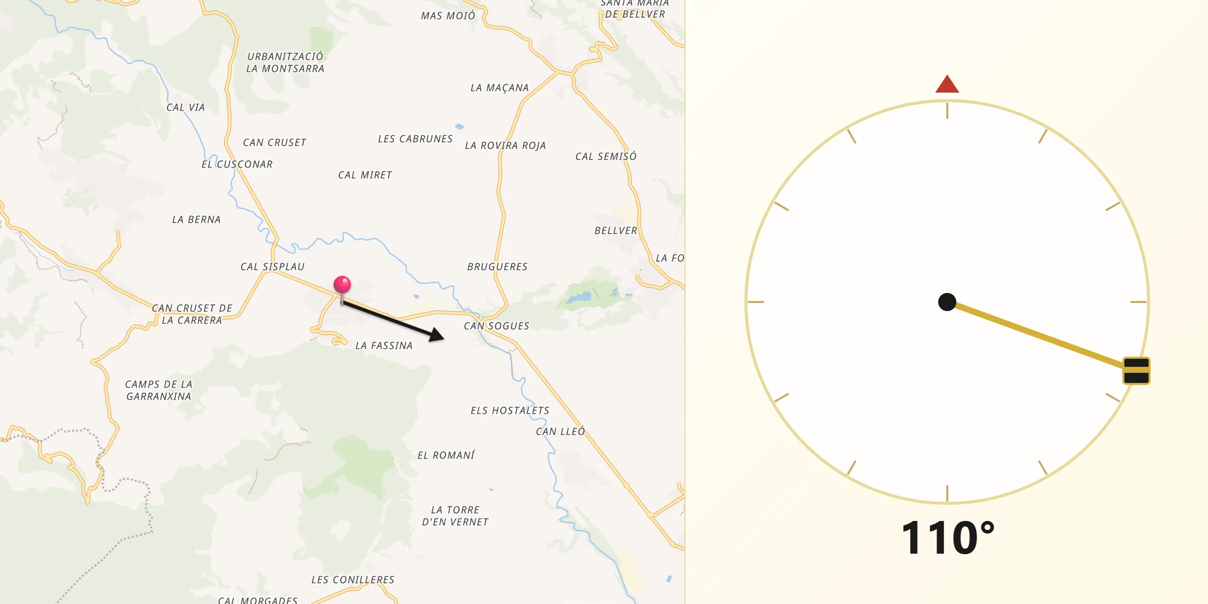 Dirección de la Qibla desde Sant Martí Sarroca